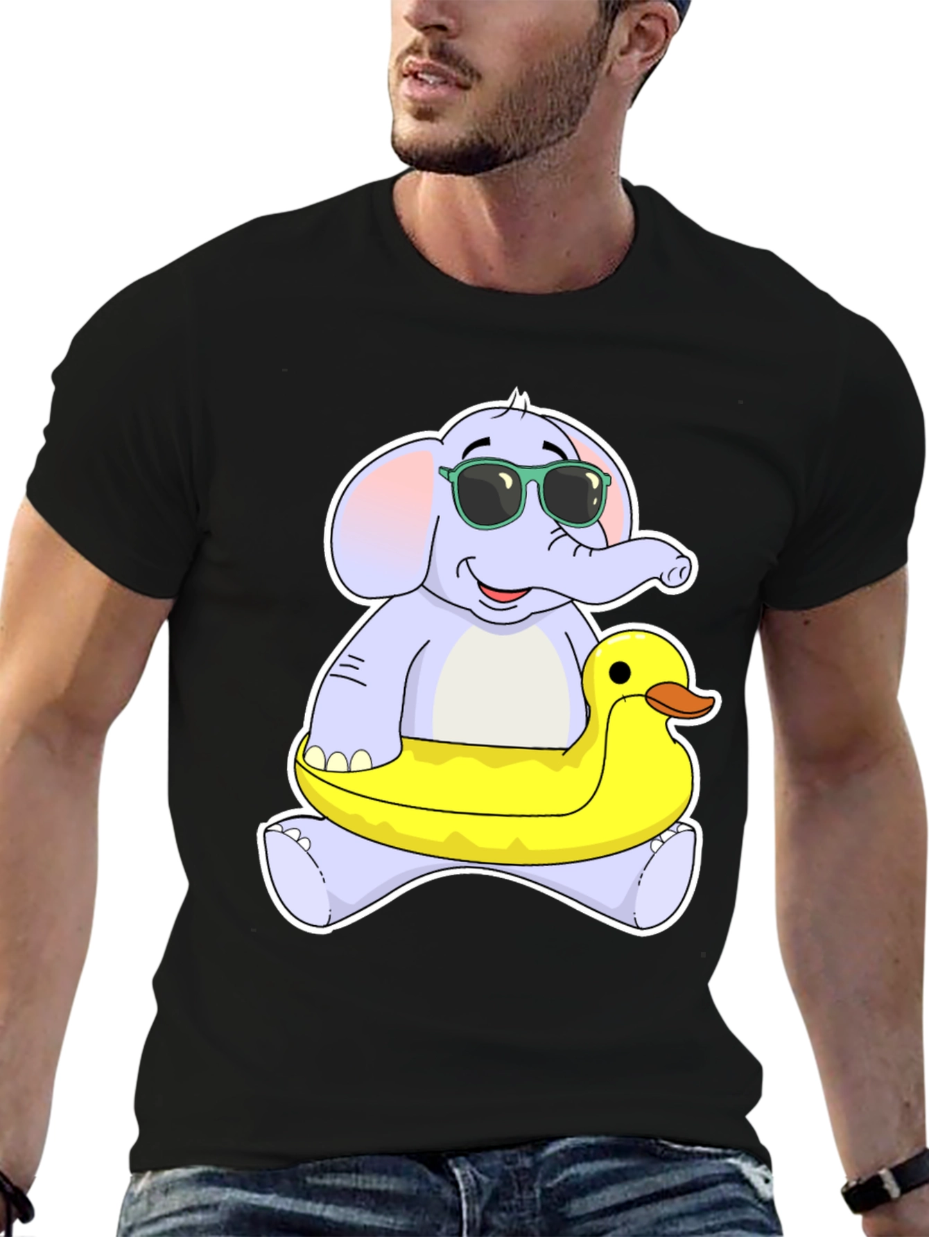 Black Elephant & Duck T-Shirt - Fun Cartoon Tee view 6