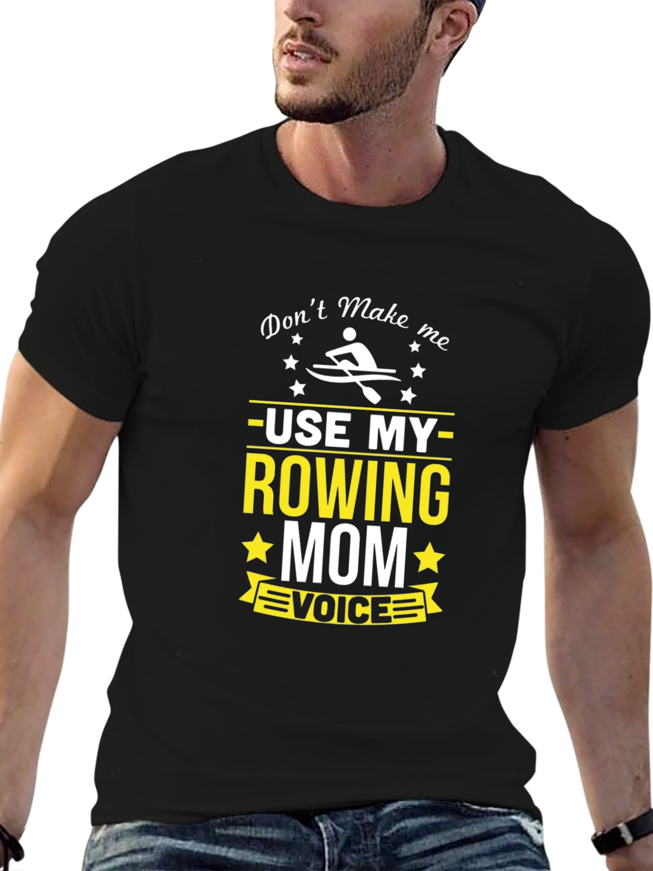 Black Rowing Mom Voice T-Shirt - Black Crew Neck view 6