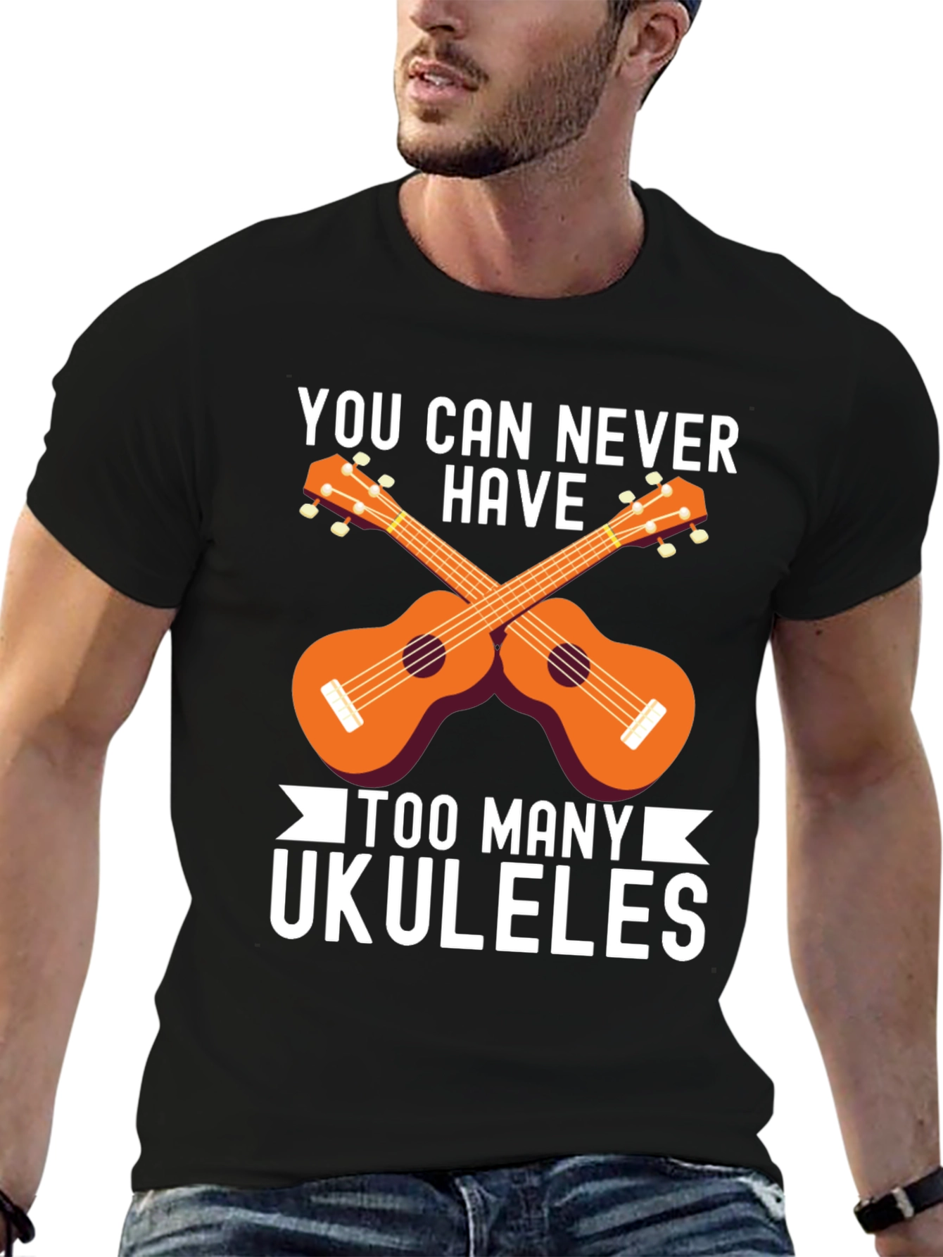 Black Ukulele Lover T-Shirt - Too Many Ukuleles view 6