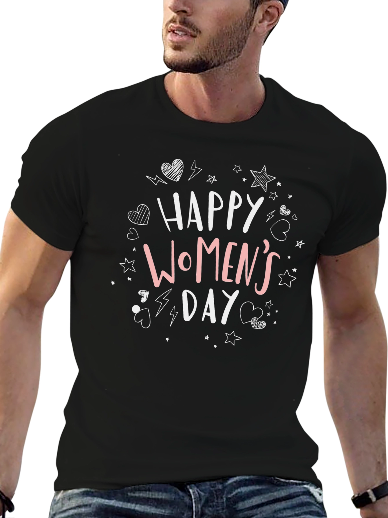 Black Happy Women's Day Graphic Tee - Black Unisex view 6