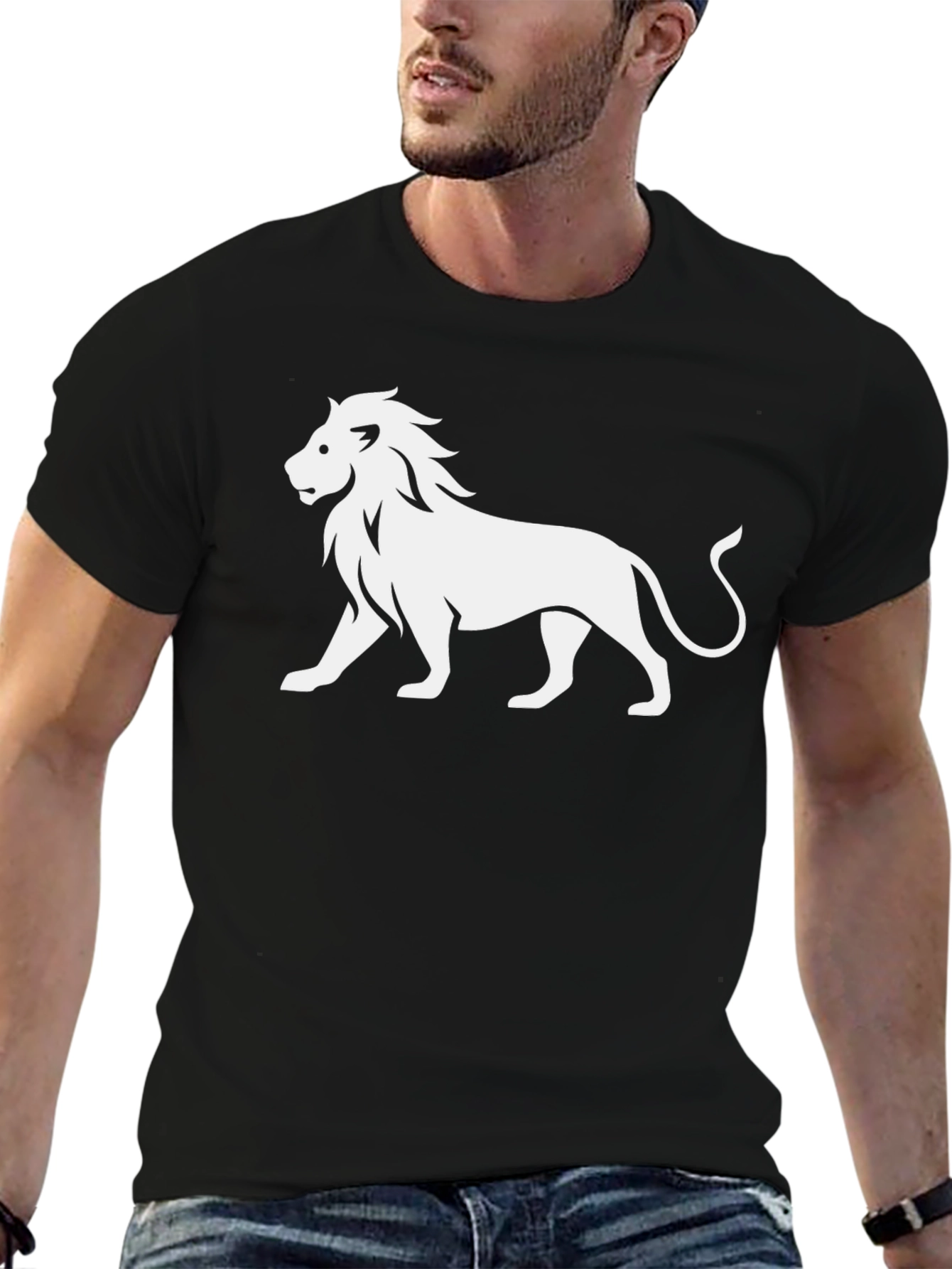Black Lion Graphic Print Black T-Shirt view 6