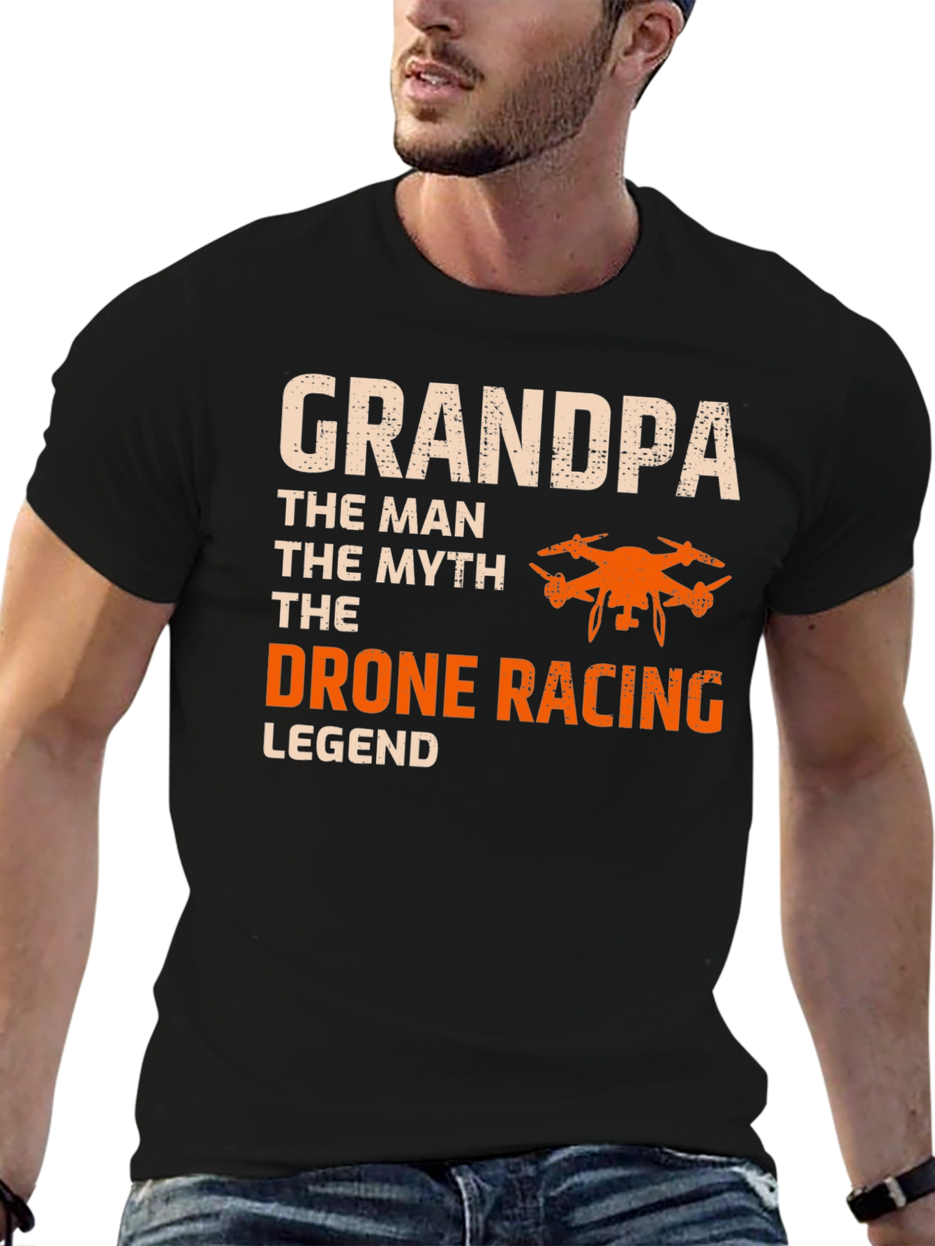 Black Grandpa Drone Racing Legend T-Shirt view 6