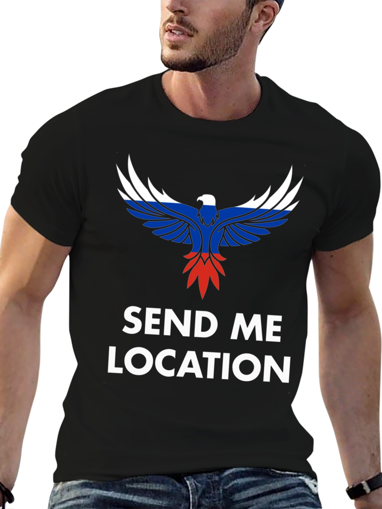 Black Send Me Location Tee - Patriotic Eagle Design view 6