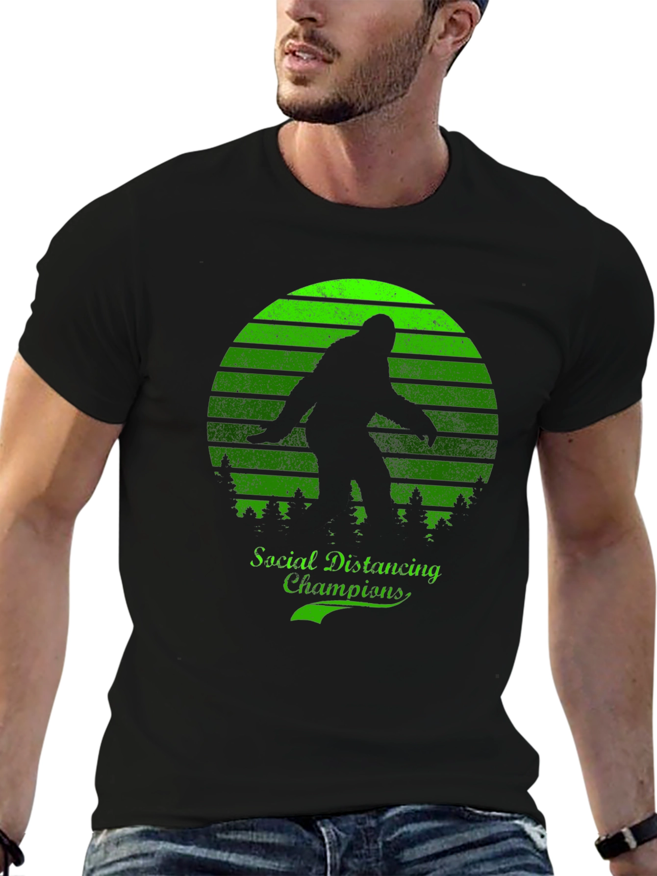 Black Social Distancing Champion Bigfoot T-Shirt view 6