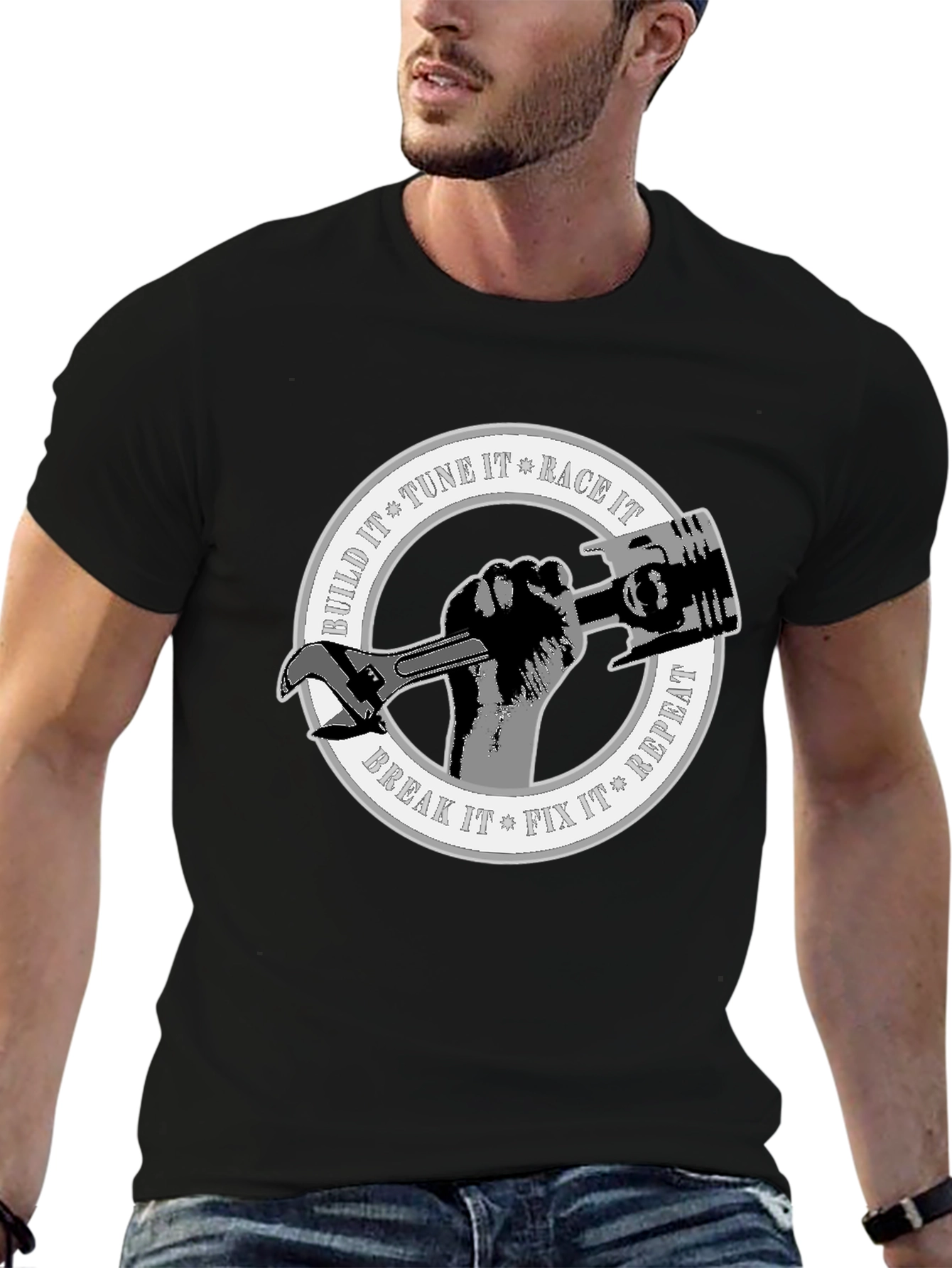 Black Build, Tune, Race, Repeat T-Shirt view 6