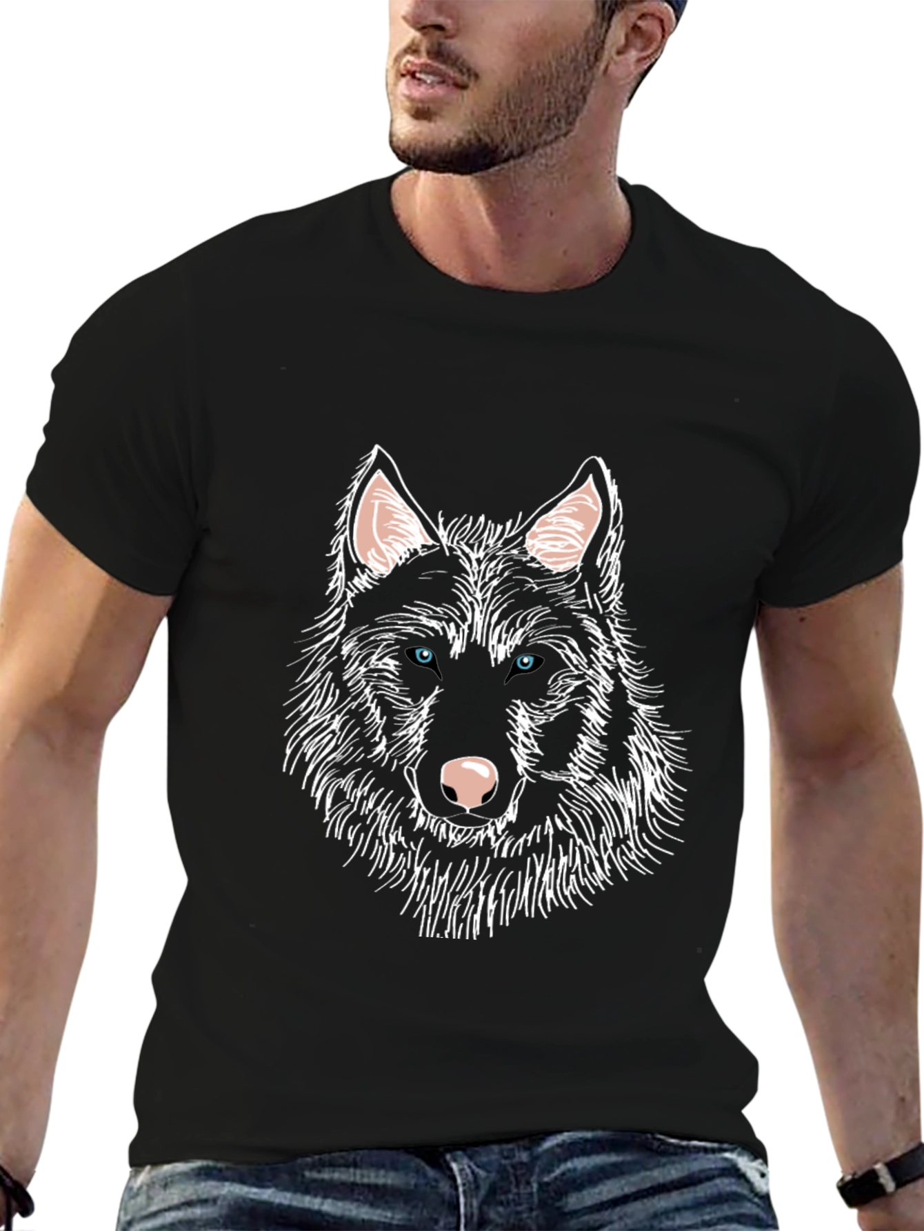Black Wolf Graphic Print Tee - Men's Black T-Shirt view 6
