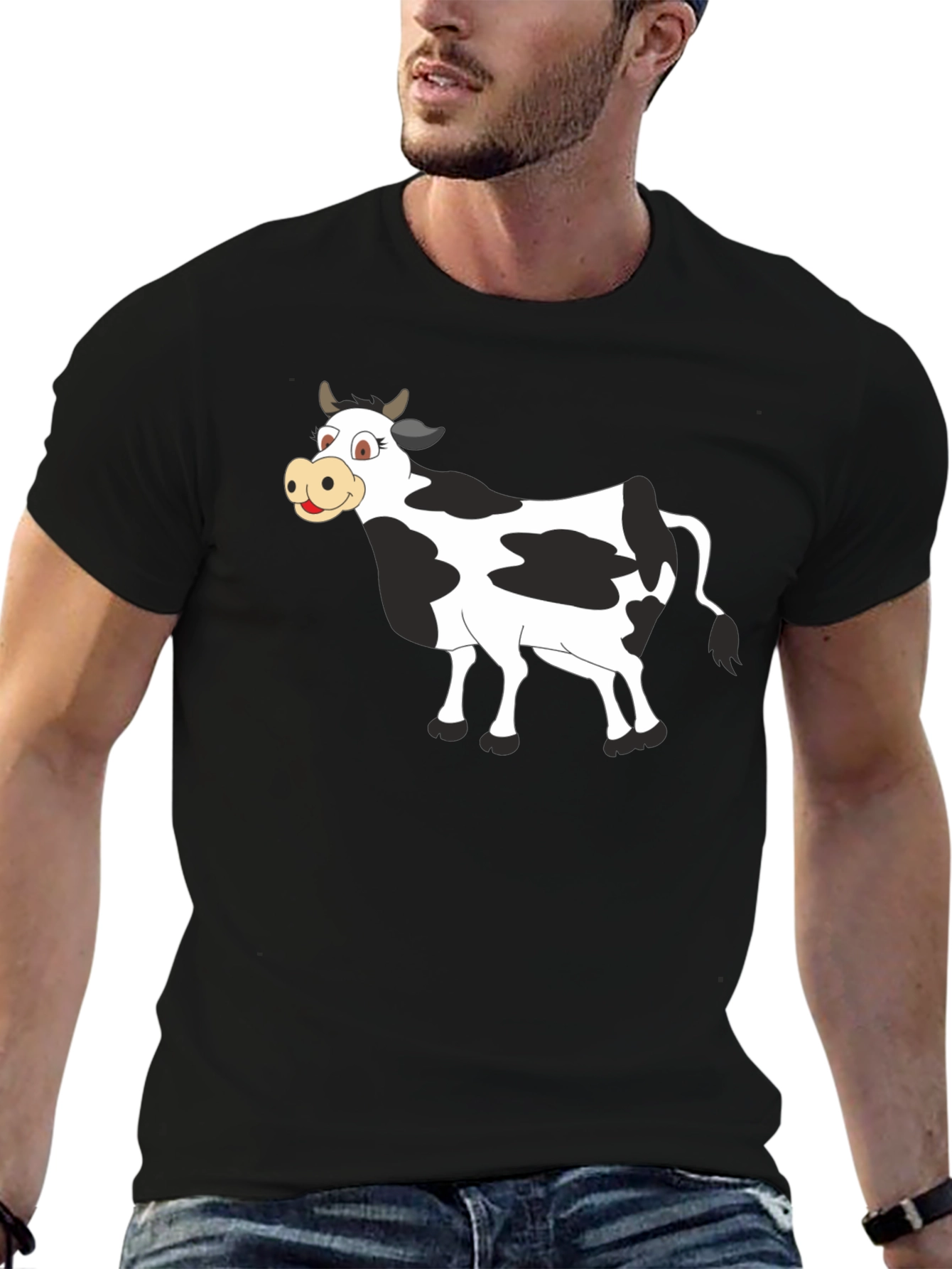 Black Cartoon Cow Graphic Tee - Black view 6