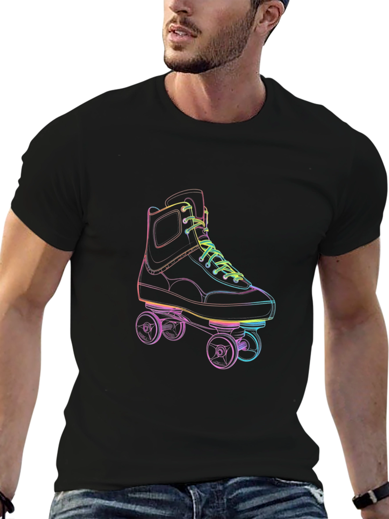 Black Retro Roller Skate Graphic Tee - Black Cotton T-Shirt view 6