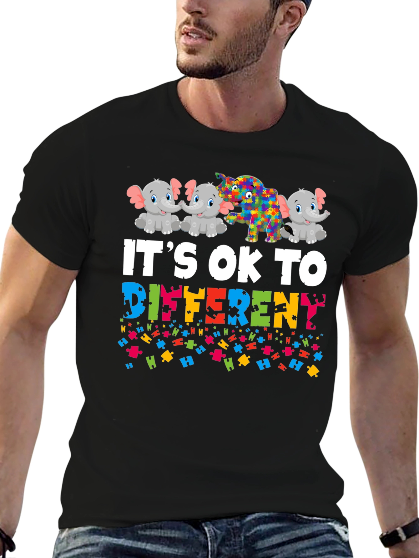 Black It's OK to be Different Autism Awareness T-Shirt view 6