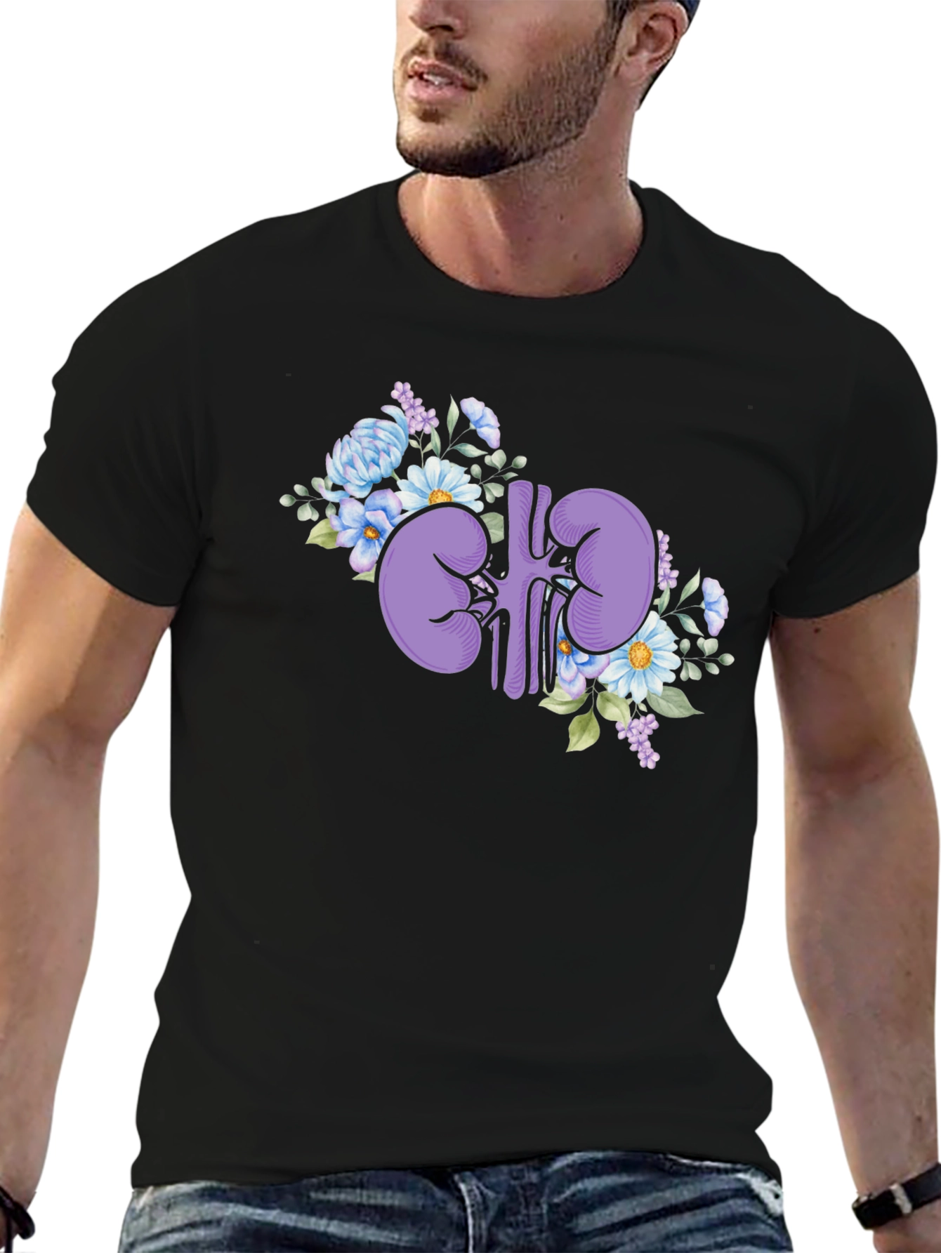 Black Floral Kidney Graphic Tee - Black Cotton T-Shirt view 6