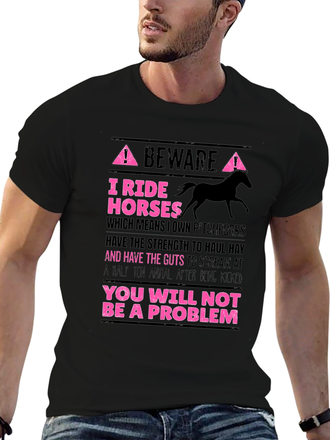 Black Beware I Ride Horses Graphic Tee view 6