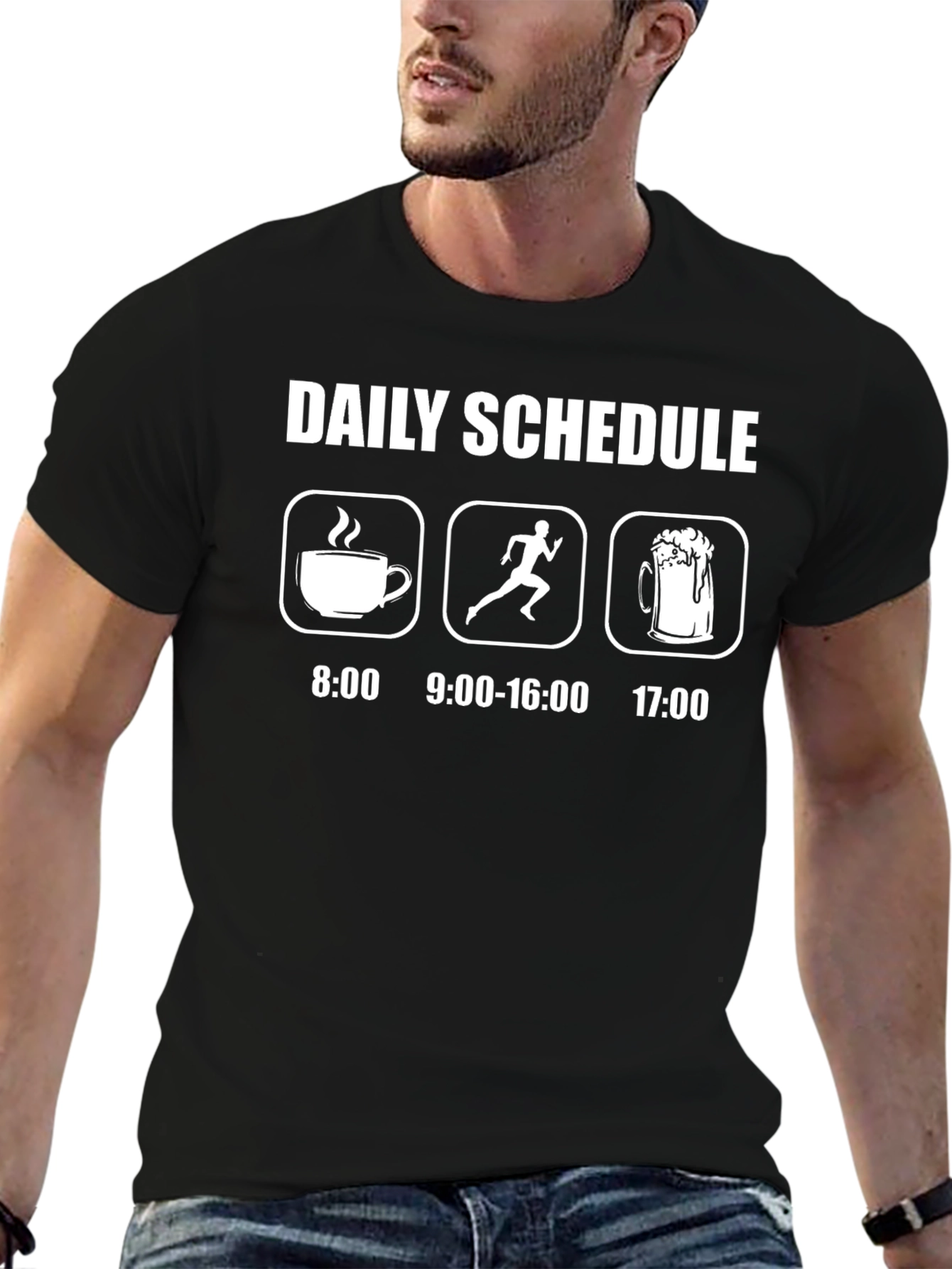 Black Daily Schedule T-Shirt: Coffee, Run, Beer - Funny Gift for Athletes view 6