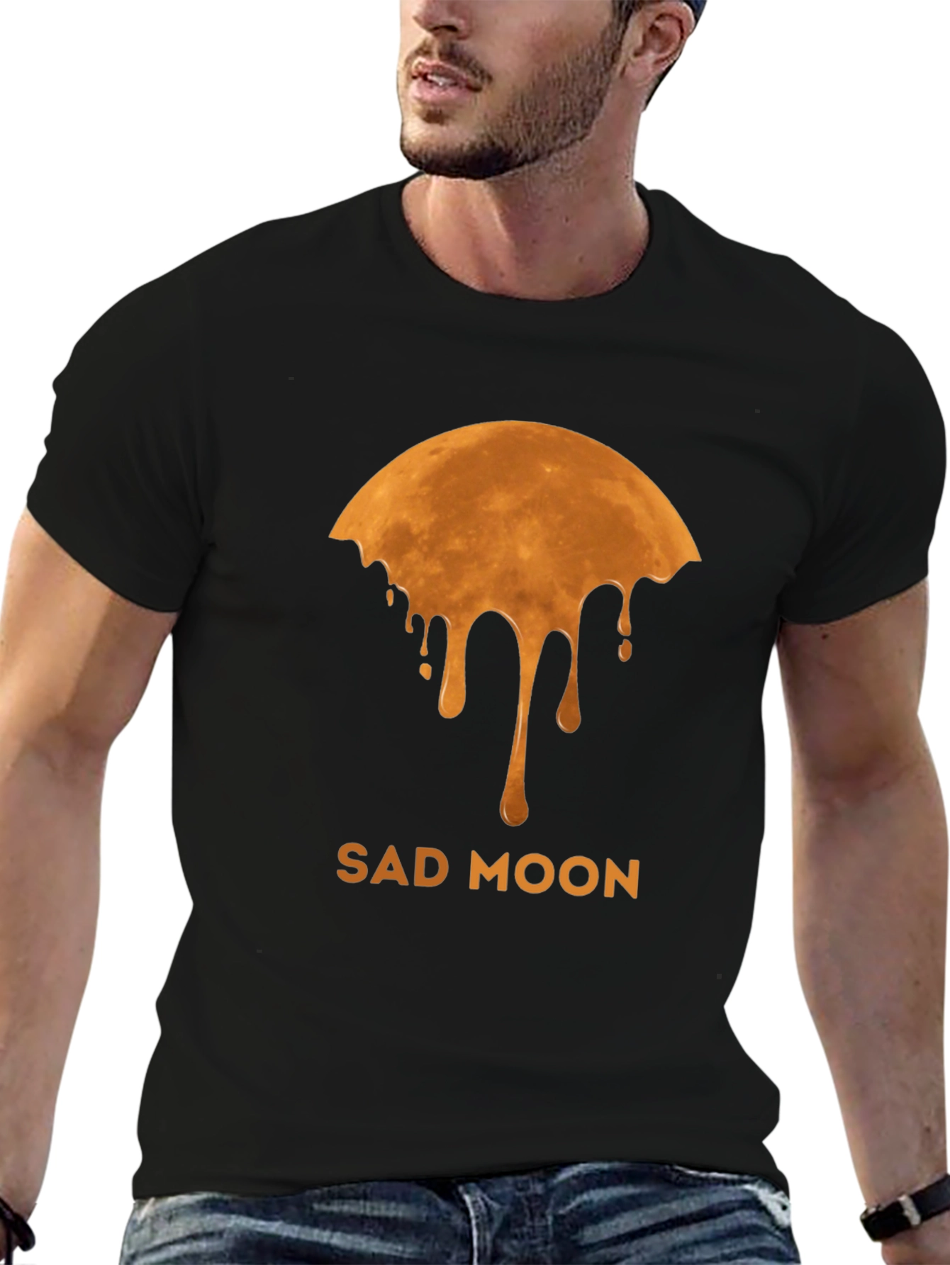 Black Sad Moon Graphic Tee - Unique Design view 6