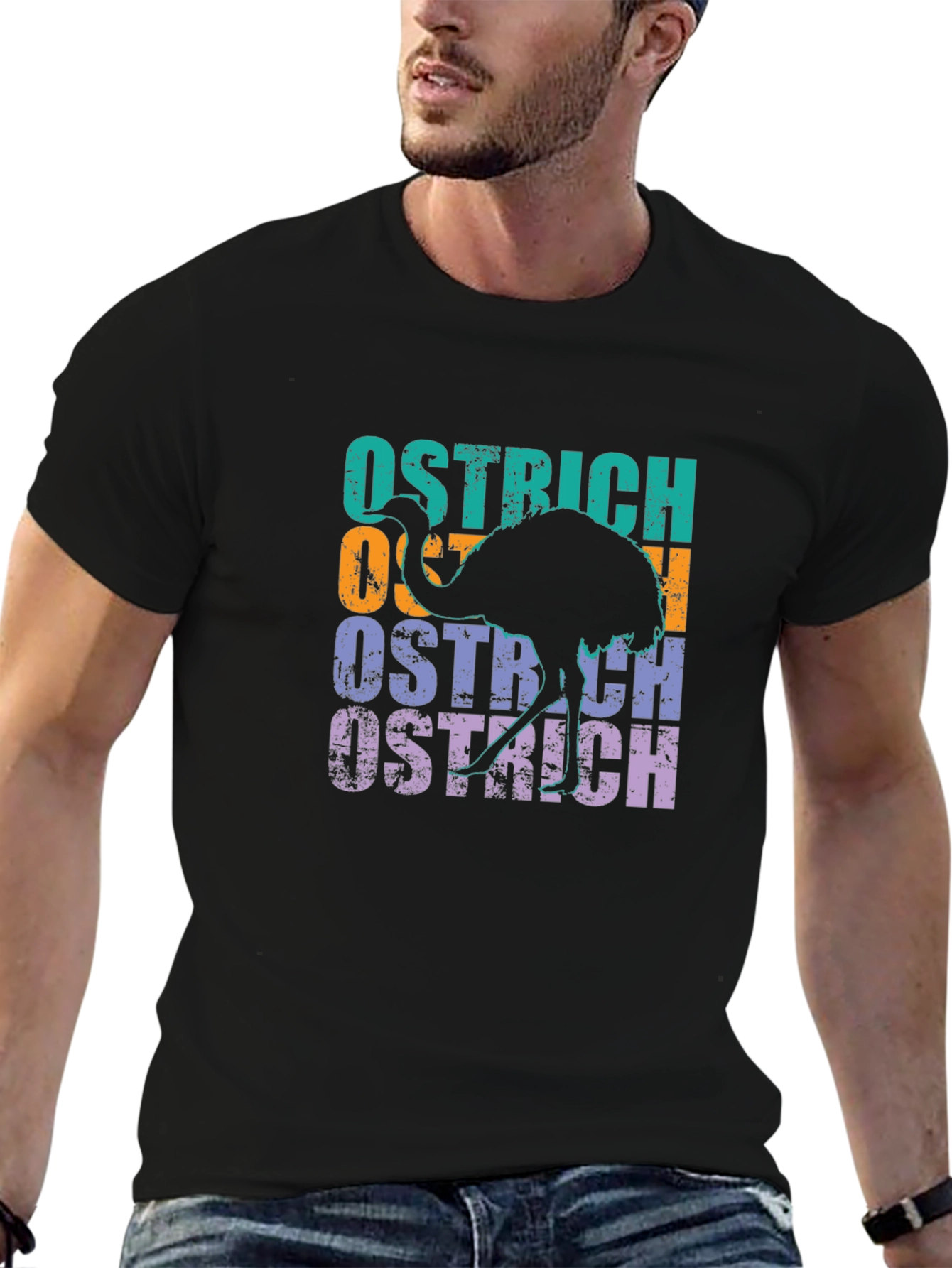 Black Retro Ostrich Graphic T-Shirt - Cool Animal Tee view 6