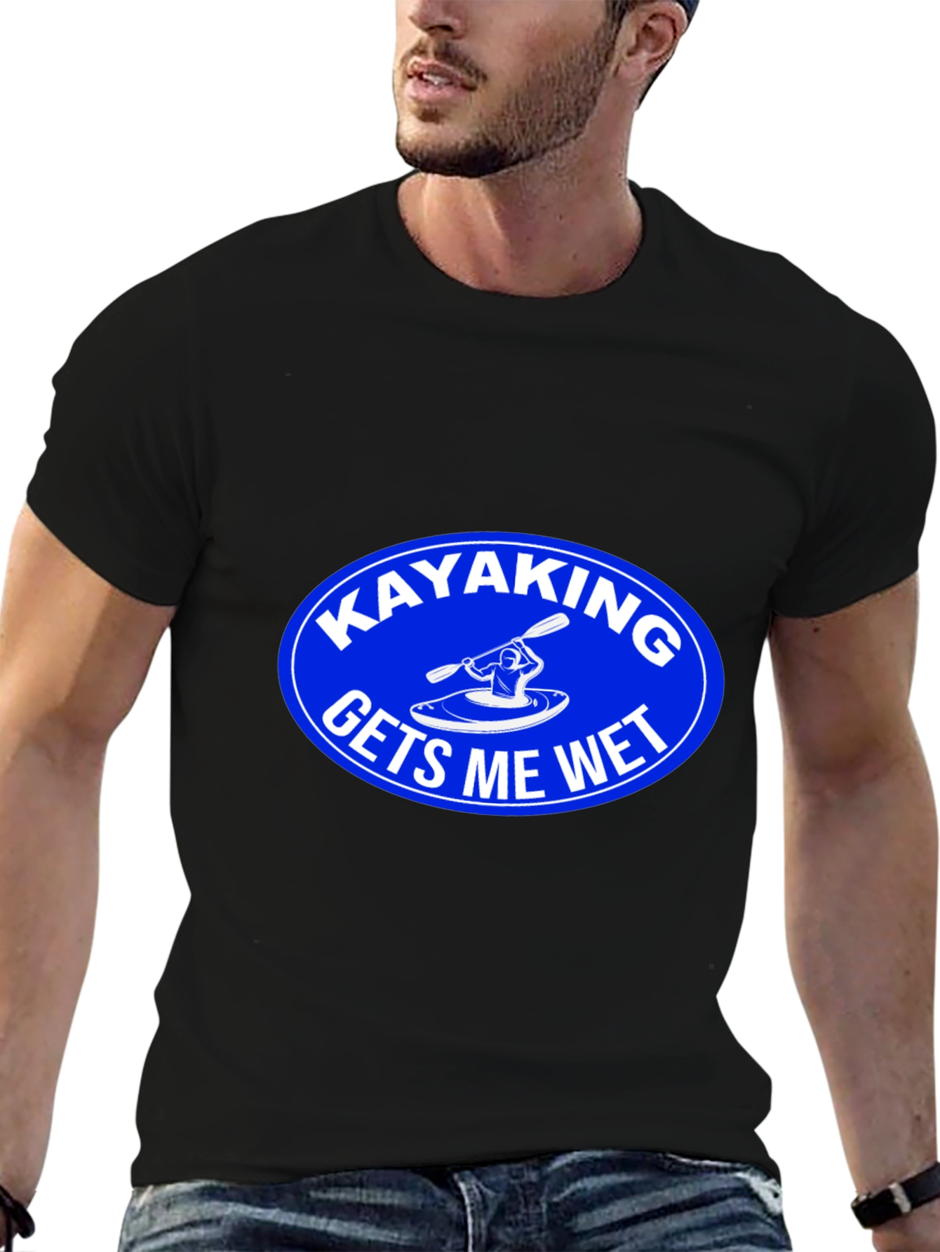 Black Kayaking Gets Me Wet Graphic T-Shirt view 6