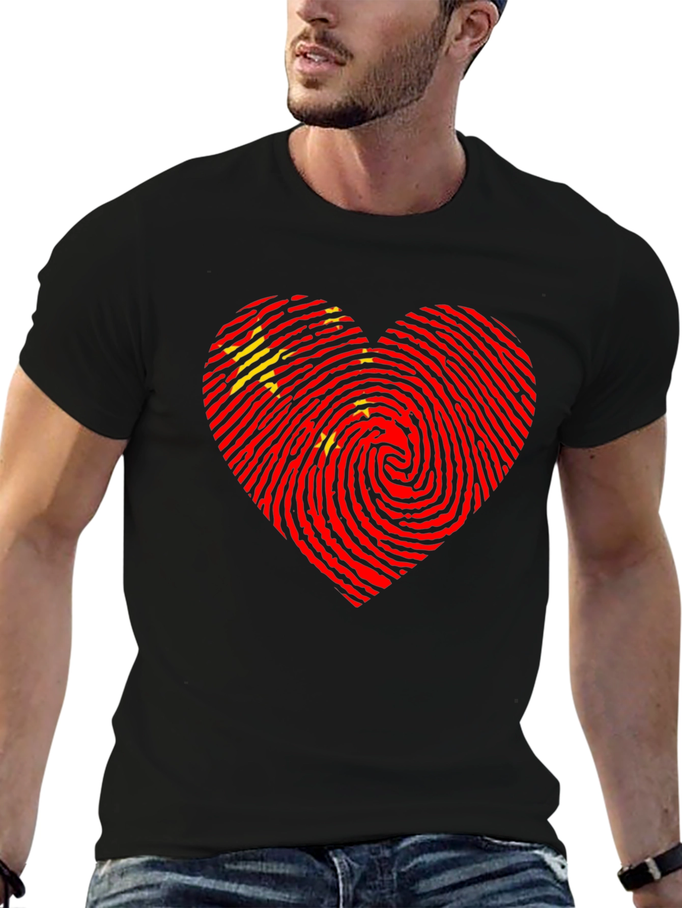 Black China Flag Heartbeat T-Shirt | Patriotic Pride view 6
