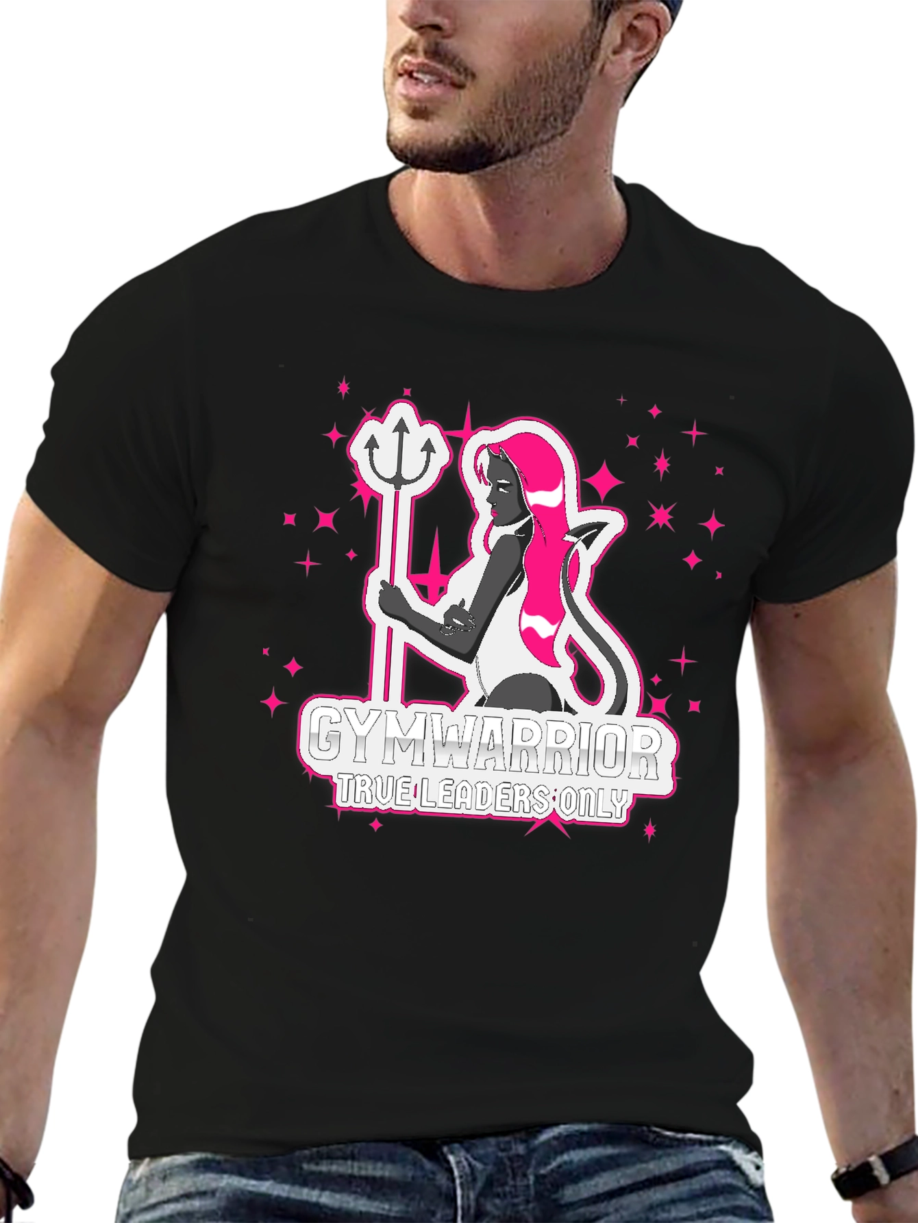 Black GymWarrior T-Shirt - True Leaders Only Devil Design view 6