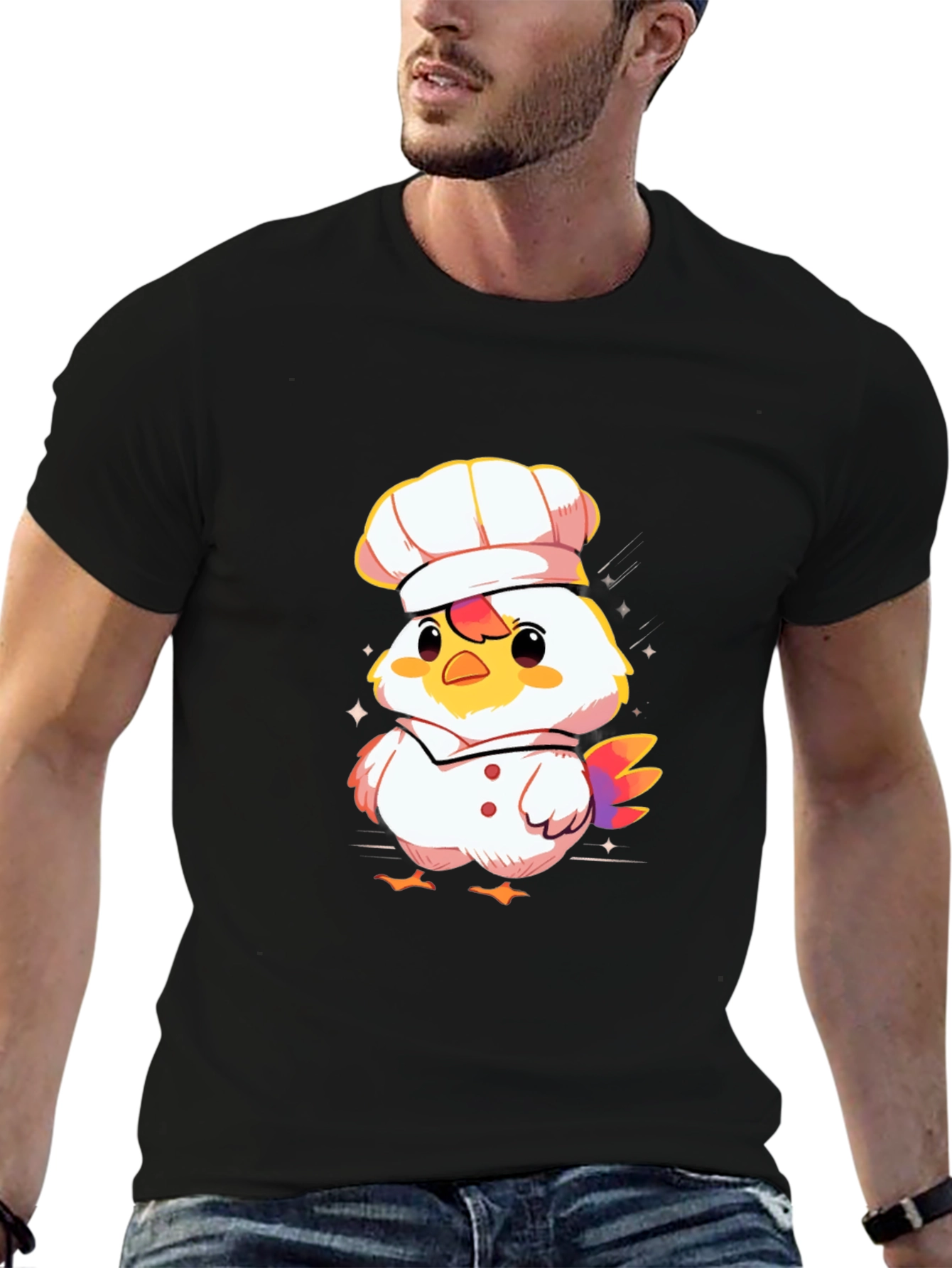 Black Chef Chicken Graphic Tee - Black Cotton T-Shirt view 6