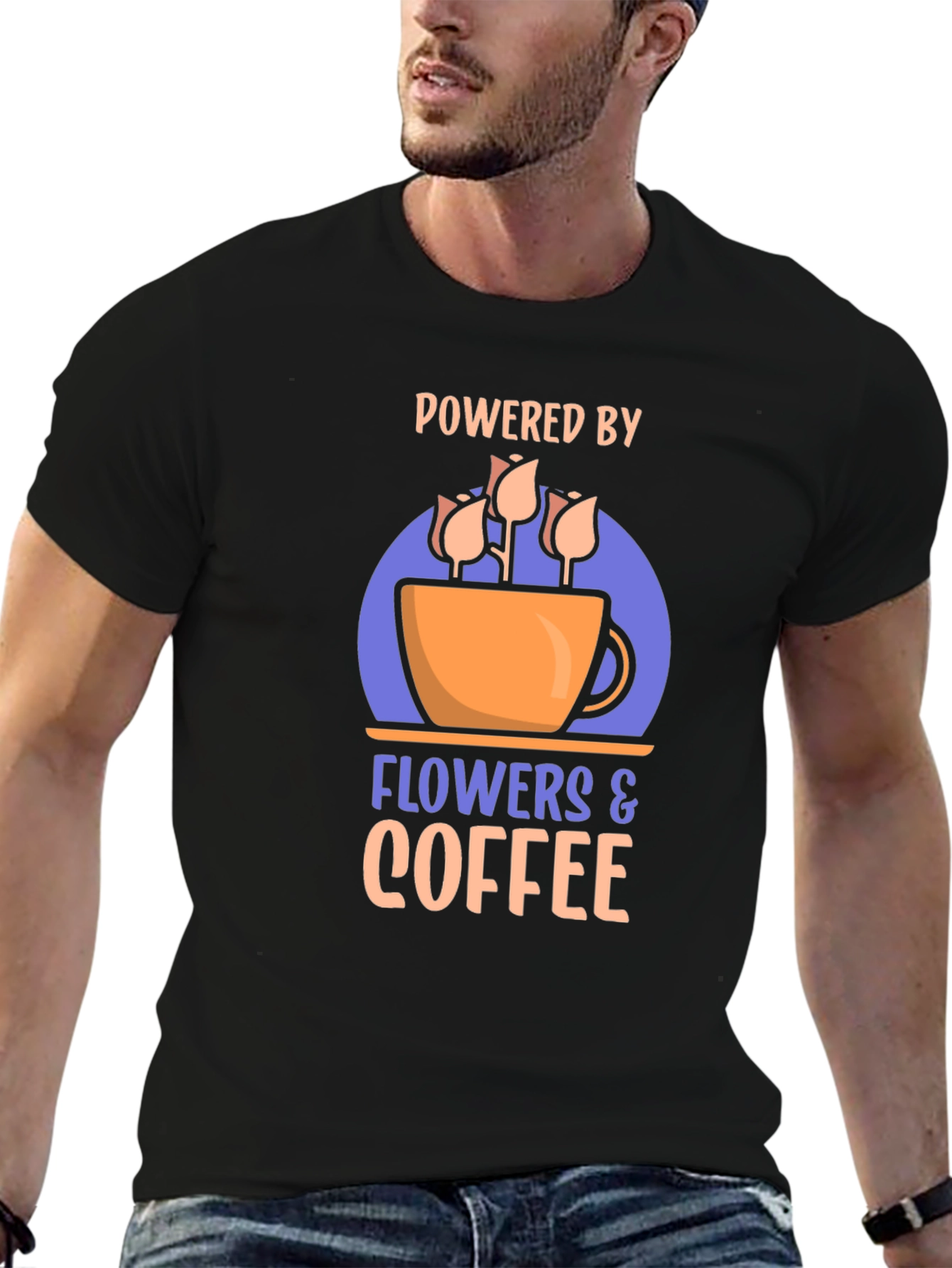 Black Powered by Flowers & Coffee Graphic Tee view 6
