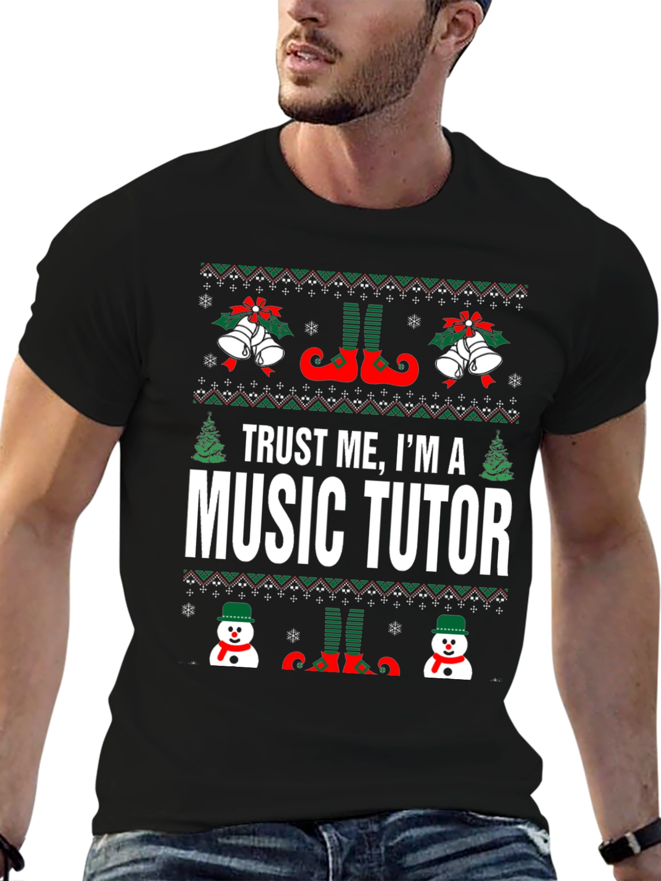 Black Trust Me I'm A Music Tutor Christmas T-Shirt view 6