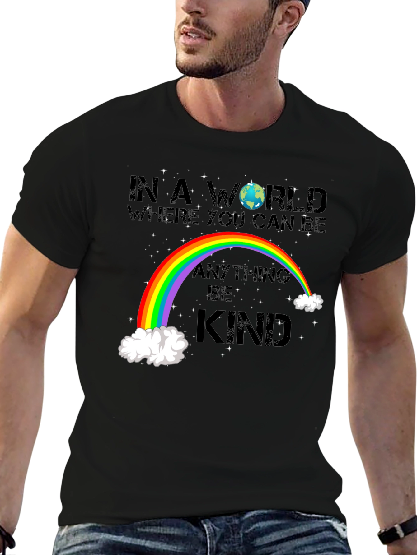 Black Be Kind Rainbow Graphic T-Shirt view 6