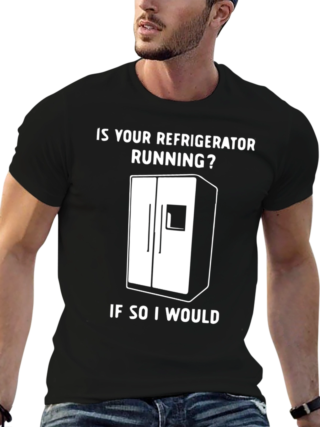 Black Funny Refrigerator Running Gag T-Shirt view 6