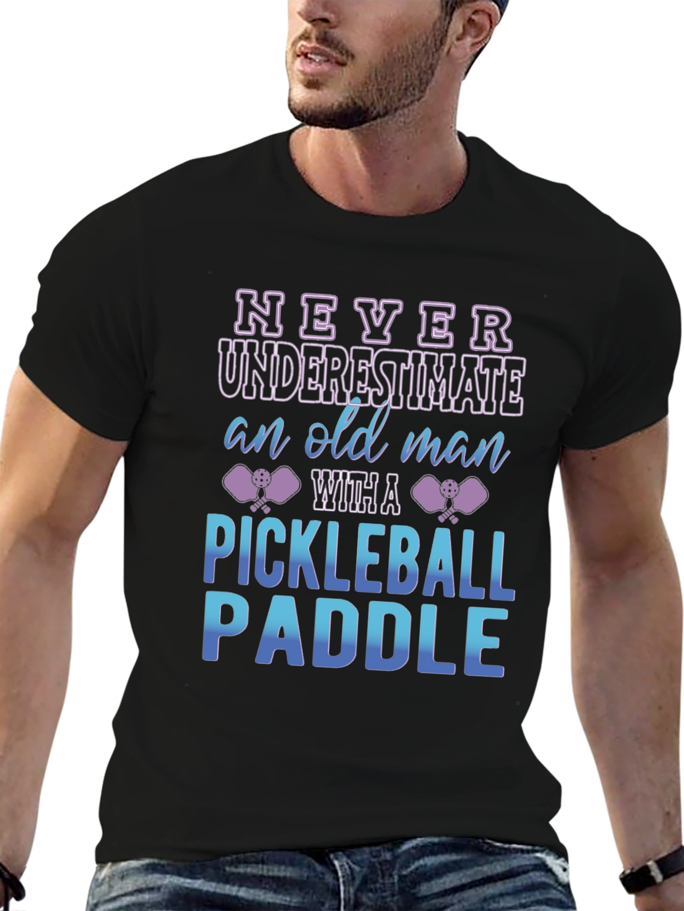 Black Funny Pickleball Old Man T-Shirt view 6