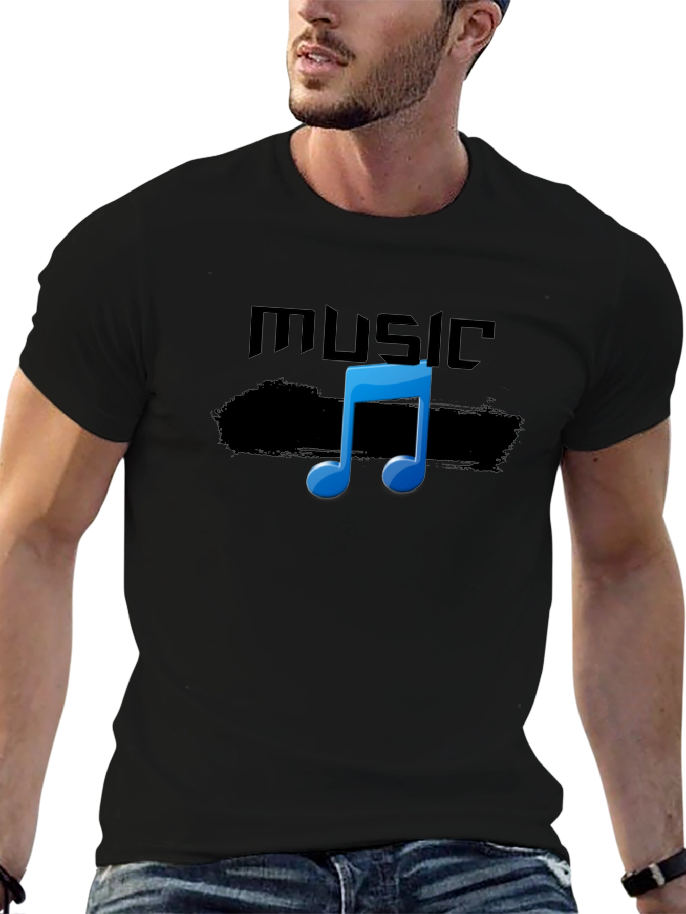 Black Music Note Graphic T-Shirt - Cool Black Tee view 6