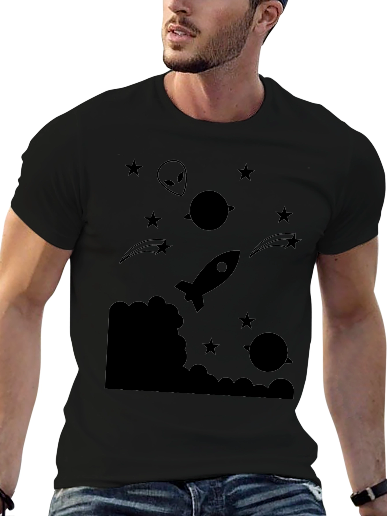 Black Cosmic Rocket Graphic T-Shirt view 6