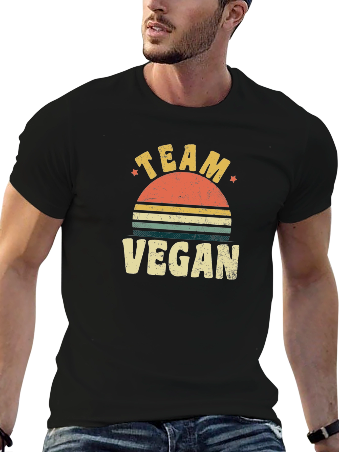 Black Team Vegan Retro Sunset T-Shirt view 6