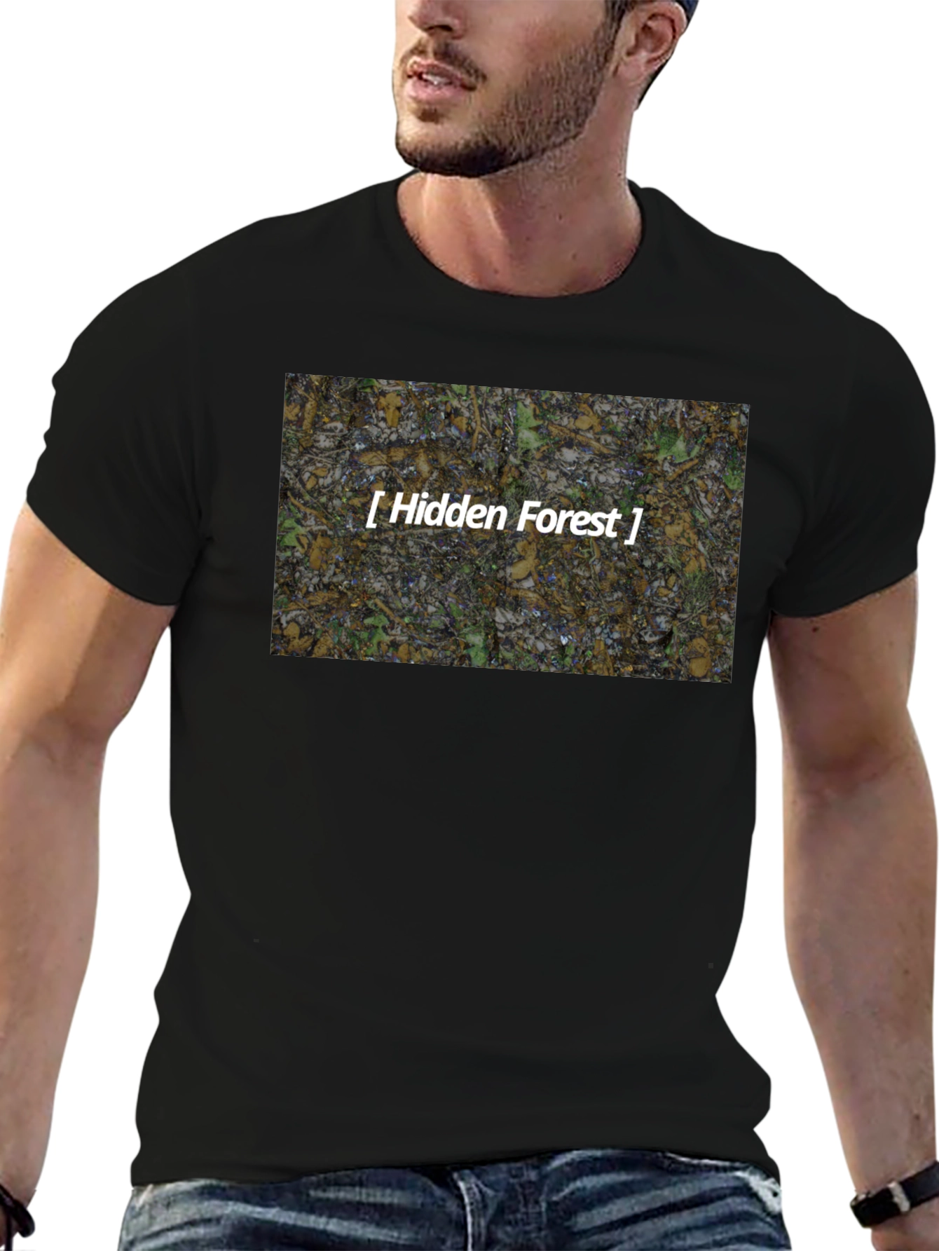 Black Hidden Forest T-Shirt - Nature Inspired Graphic Tee view 6