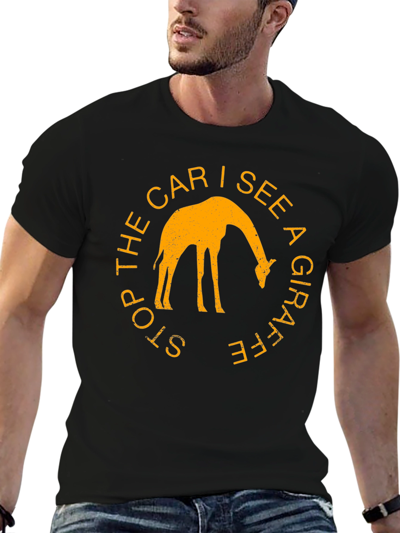 Black Giraffe Graphic Tee - Stop The Car I See A Giraffe Black Shirt view 6
