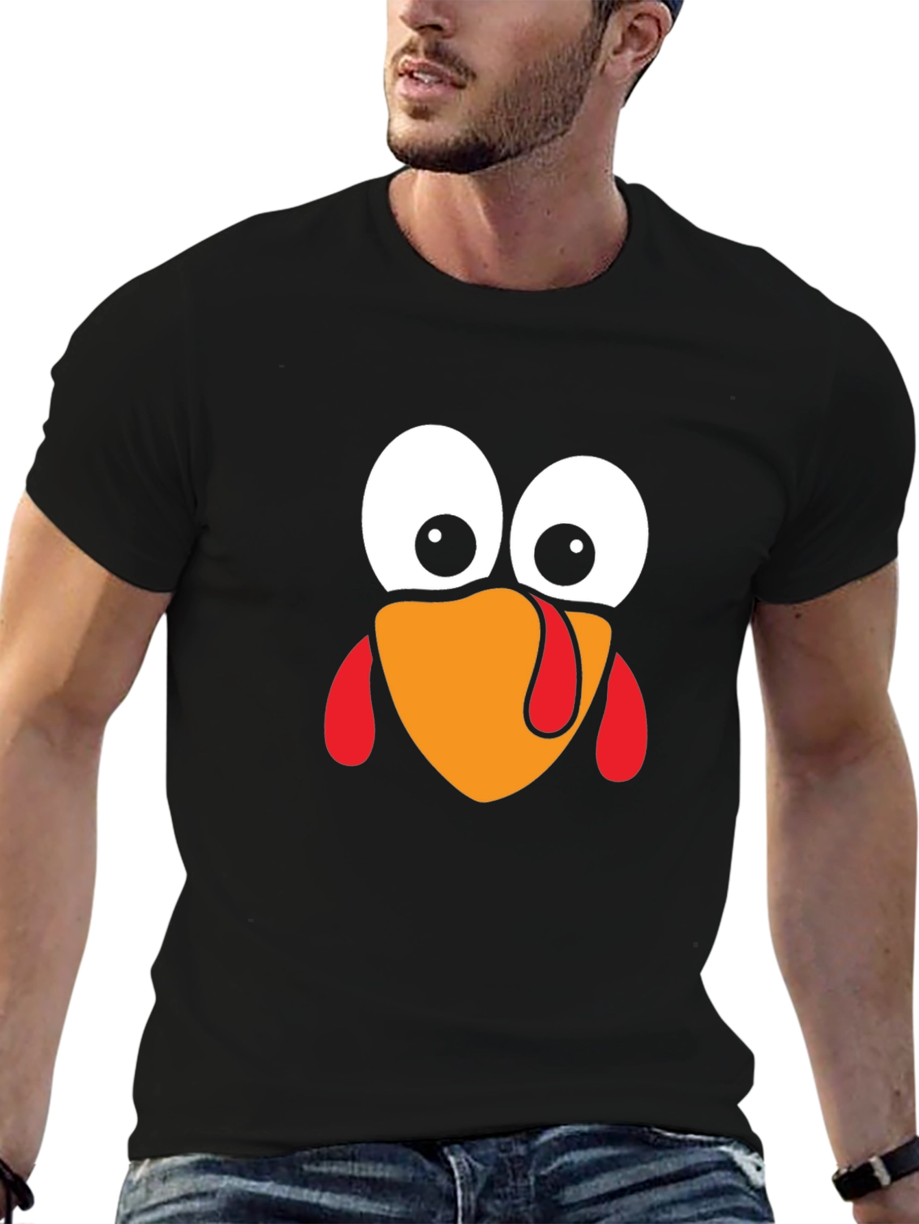 Black Funny Turkey Face Thanksgiving Black T-Shirt view 6