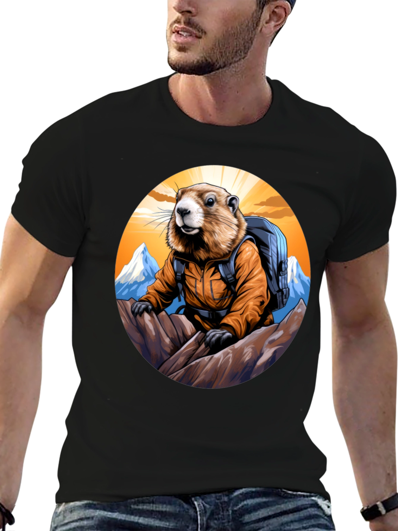 Black Hiking Marmot T-Shirt - Mountain Adventure view 6