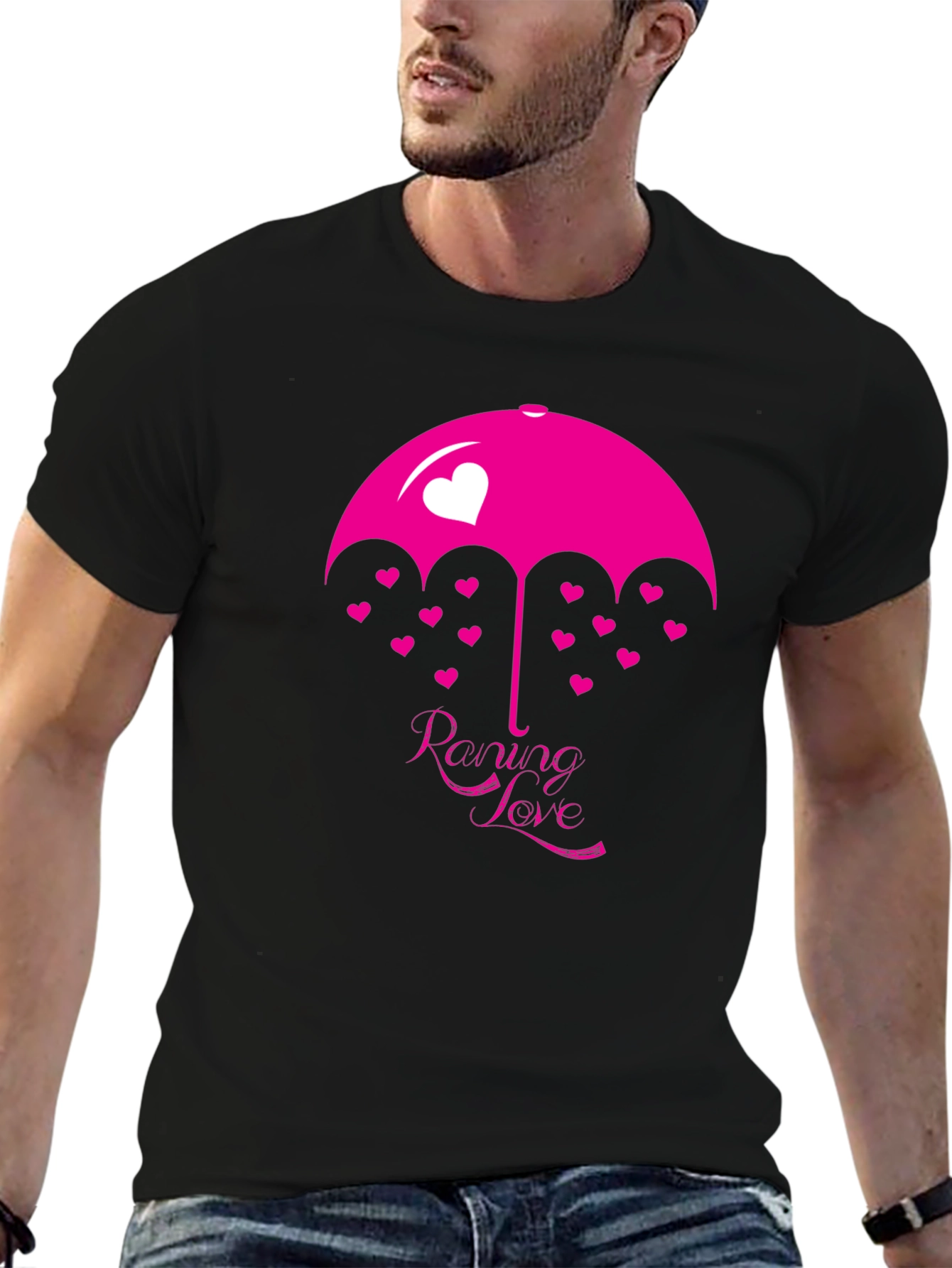 Black Raining Love Graphic Print Black T-Shirt view 6