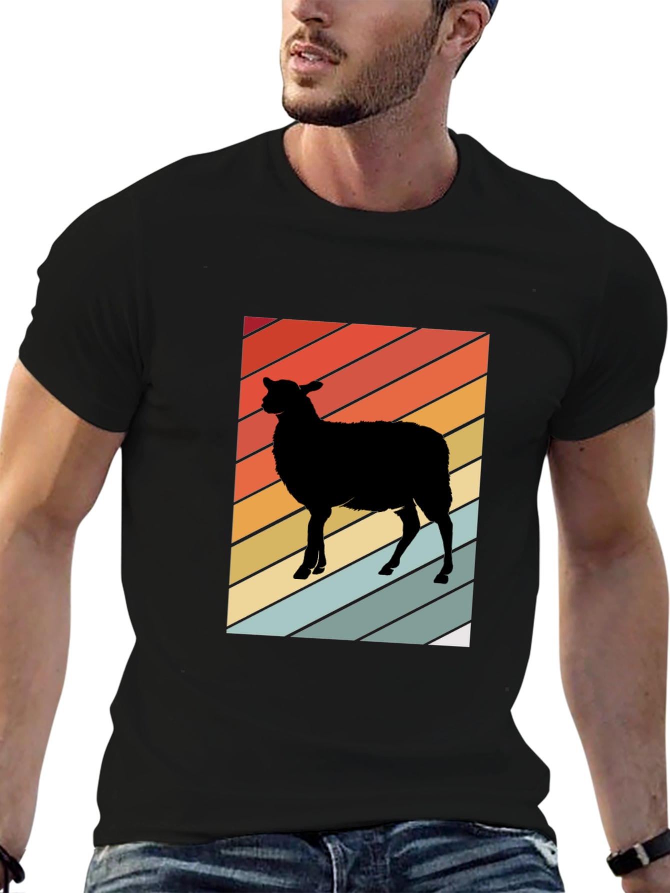 Black Retro Sheep Graphic Tee - Men's Black T-Shirt view 6