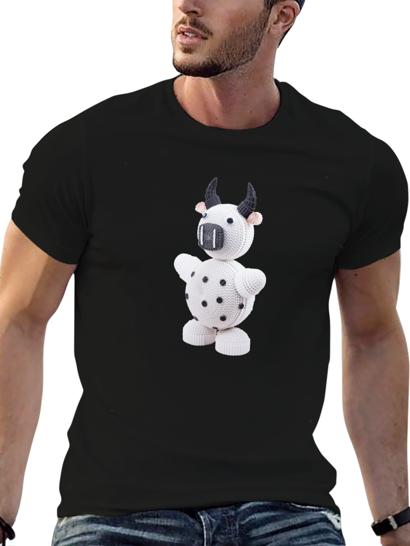 Black Fun Black T-Shirt with Cow Graphic view 6