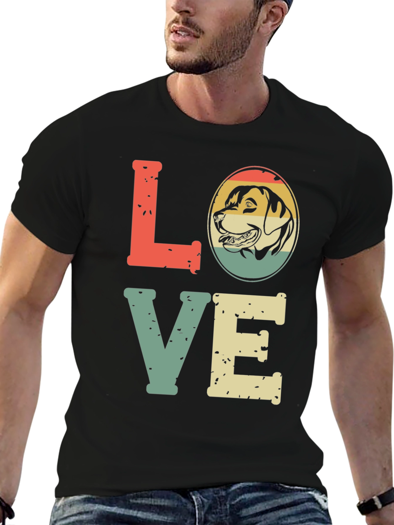 Black Retro Dog Lover T-Shirt - "LOVE" Design view 6