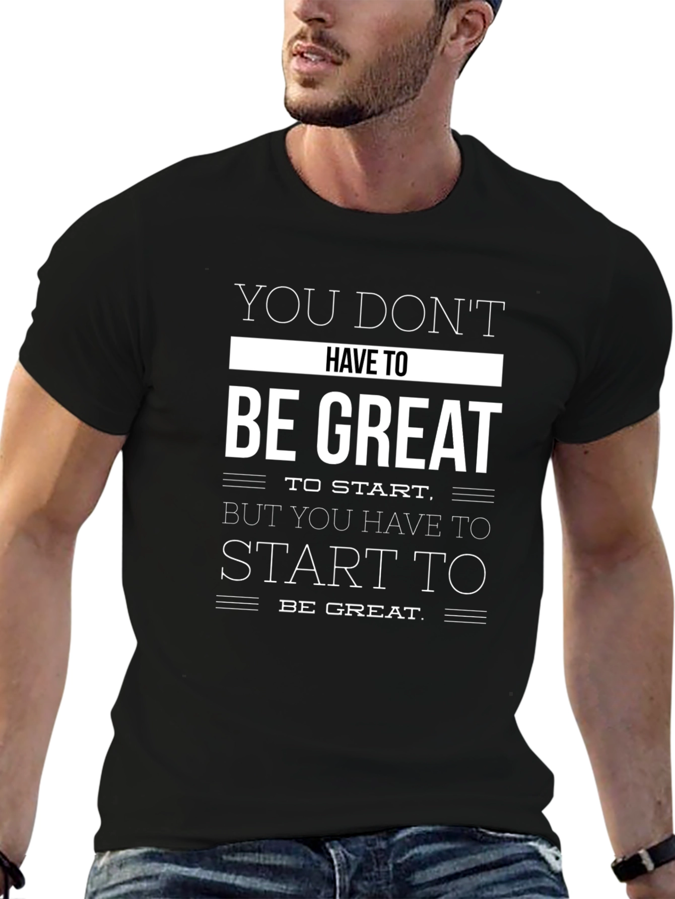 Black Motivational Black T-Shirt: Be Great view 6