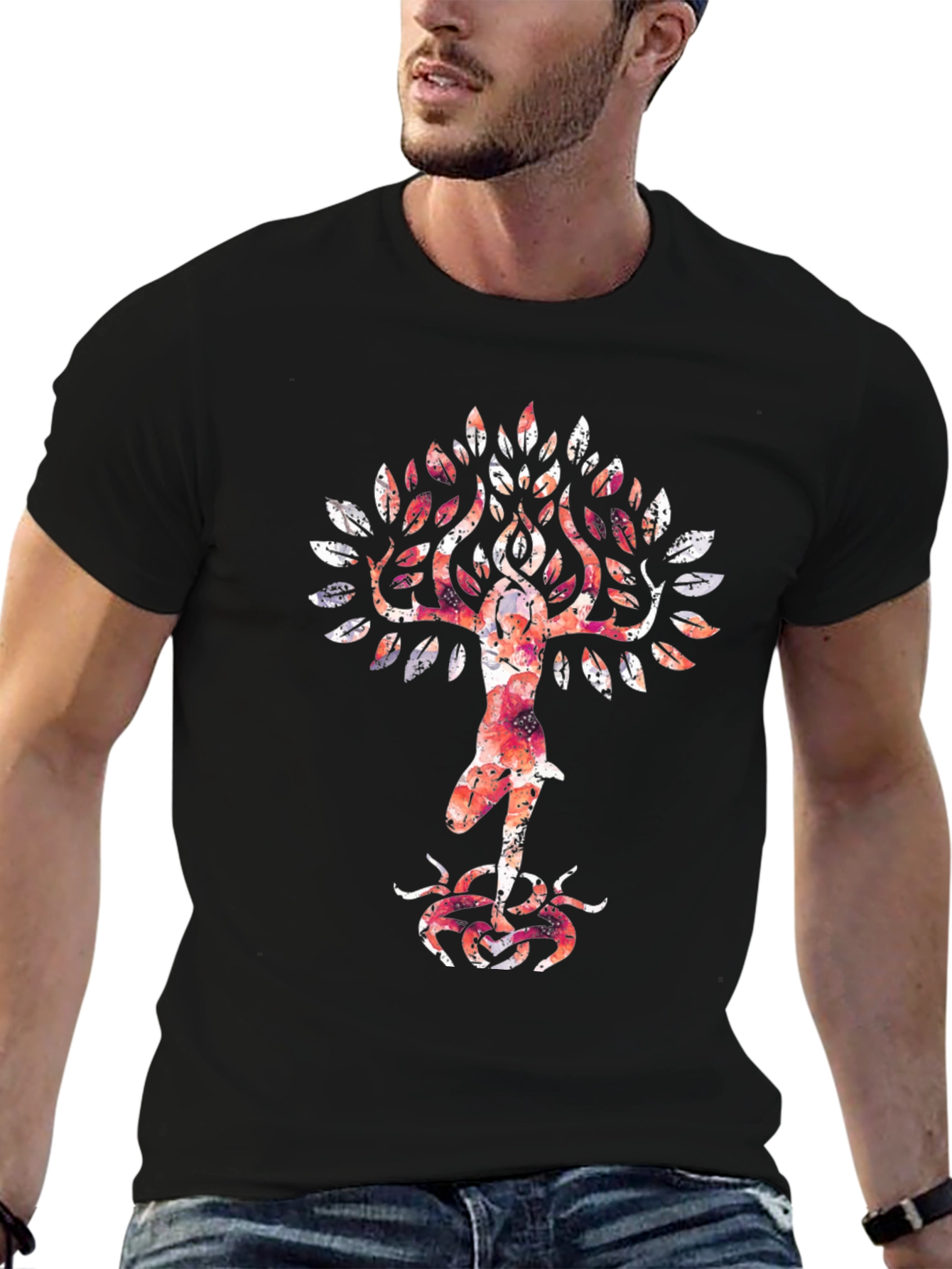 Black Tree Pose Graphic Tee - Yoga Inspired T-Shirt view 6