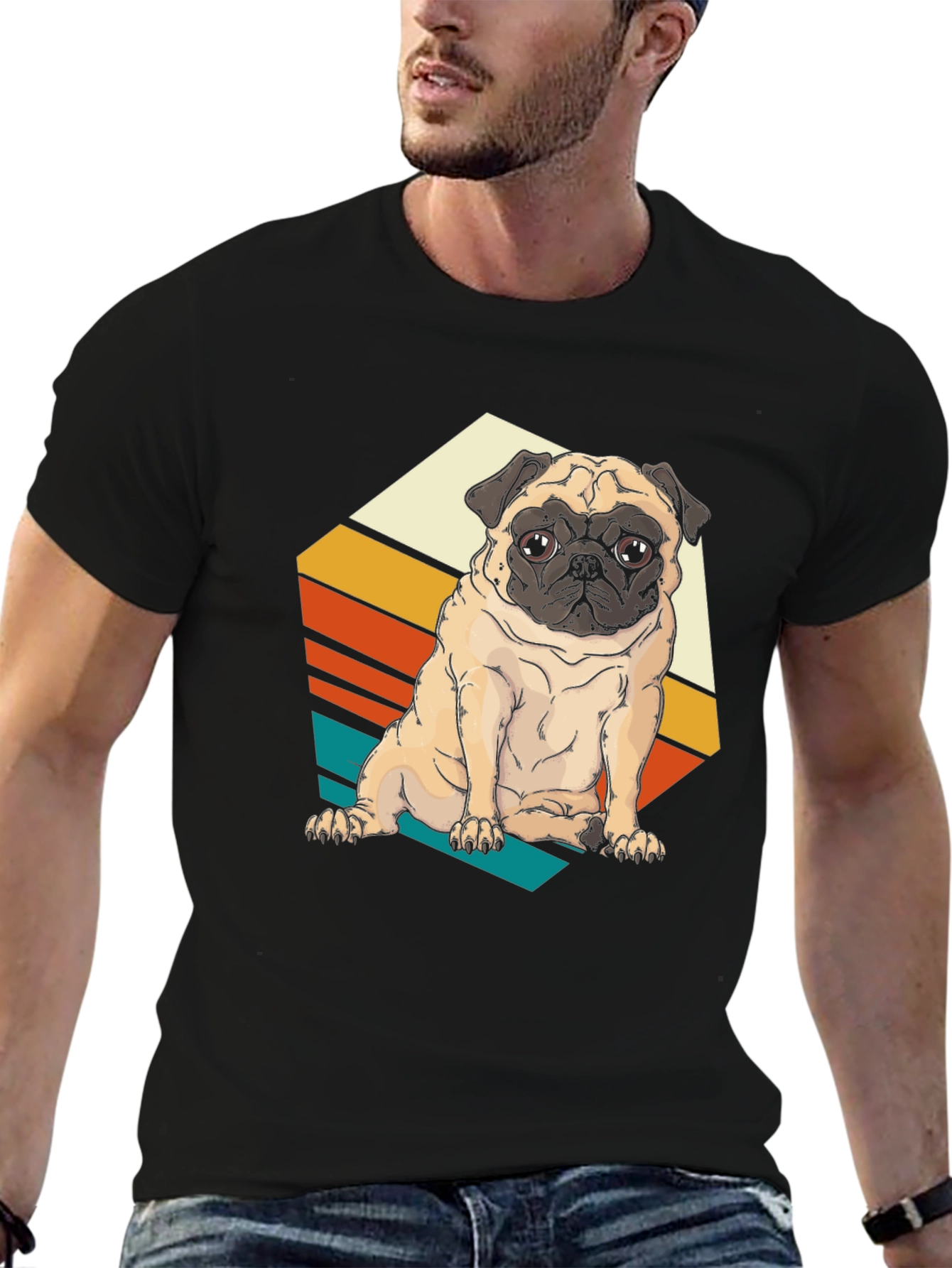 Black Retro Pug T-Shirt - Vintage Dog Lover Tee view 6