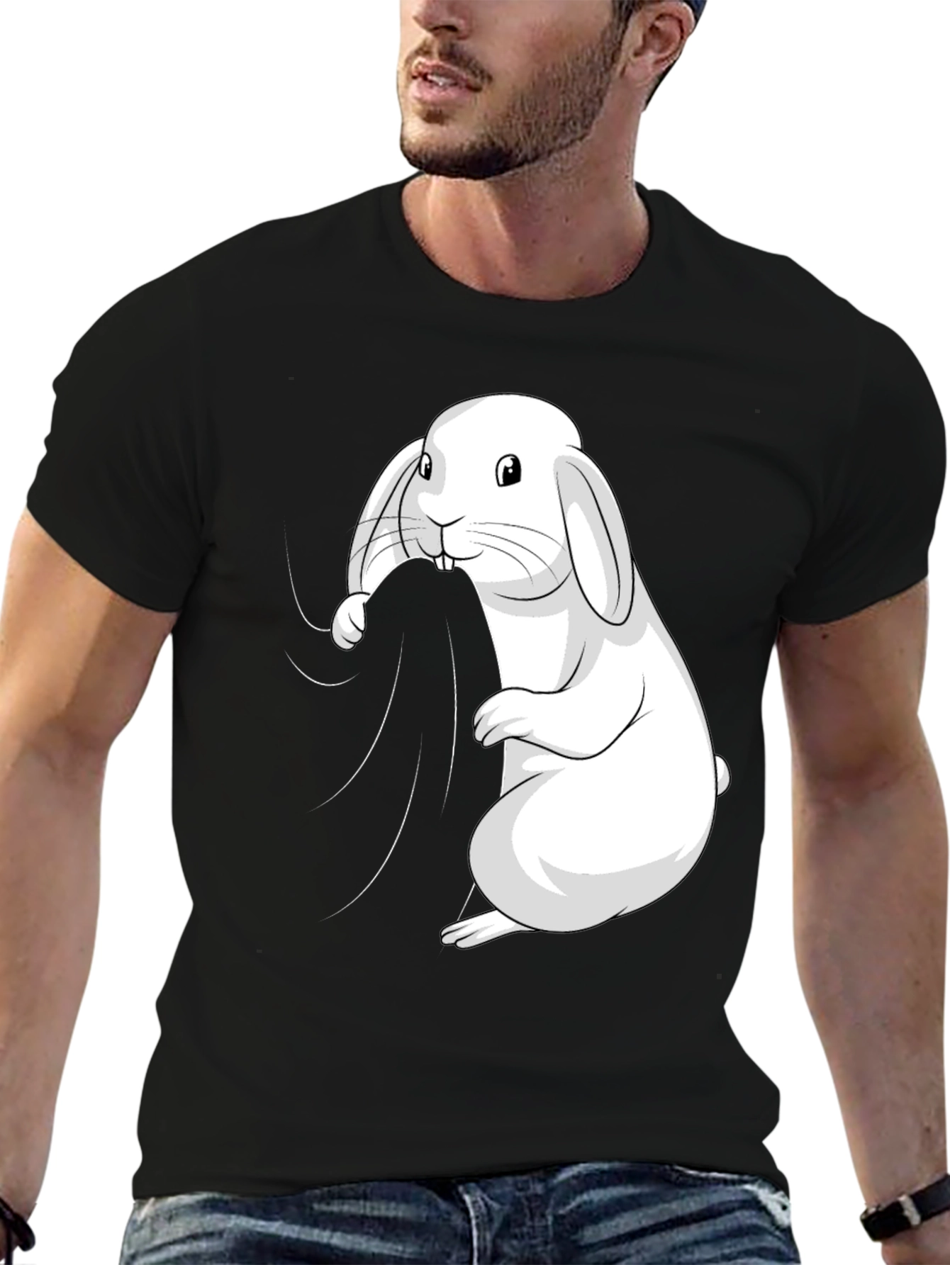 Black Bunny Graphic Tee - Black Cotton T-Shirt view 6