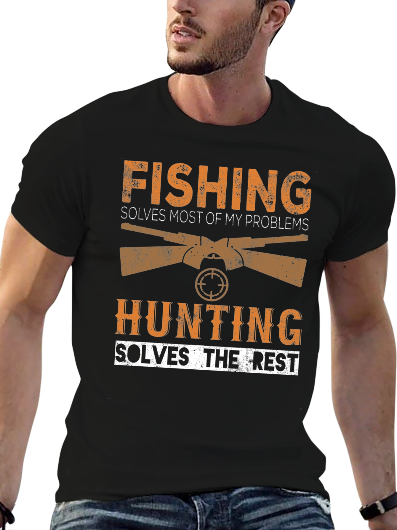 Black Fishing & Hunting Graphic Tee - Problem Solver view 6