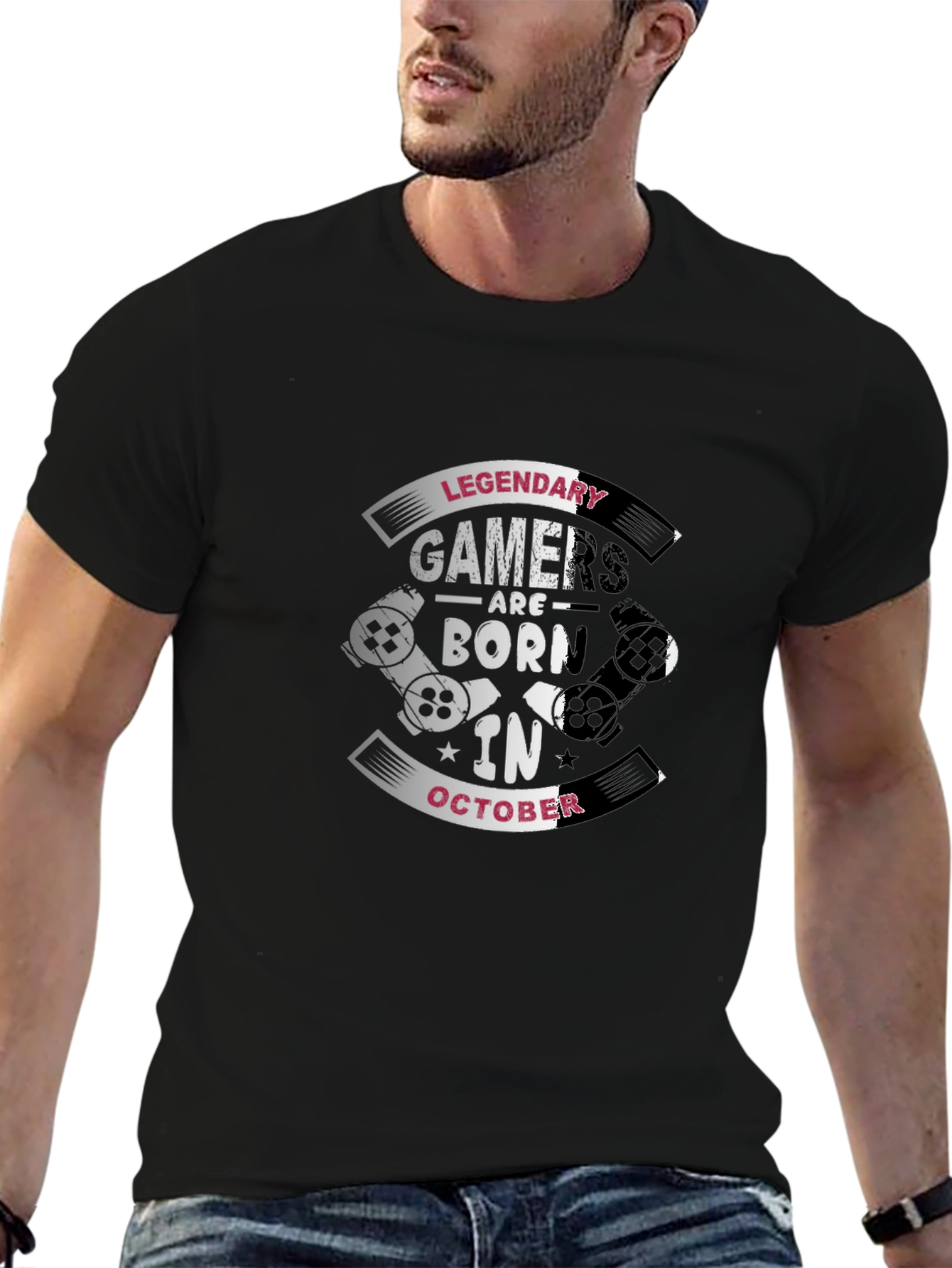 Black Legendary Gamers Born in October Black T-Shirt view 6