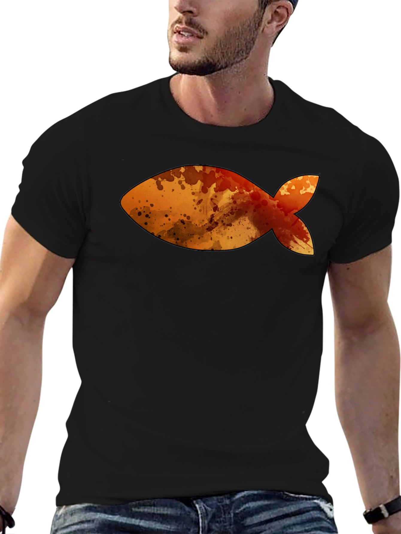 Fish Graphic Men's Black T-Shirt - 6