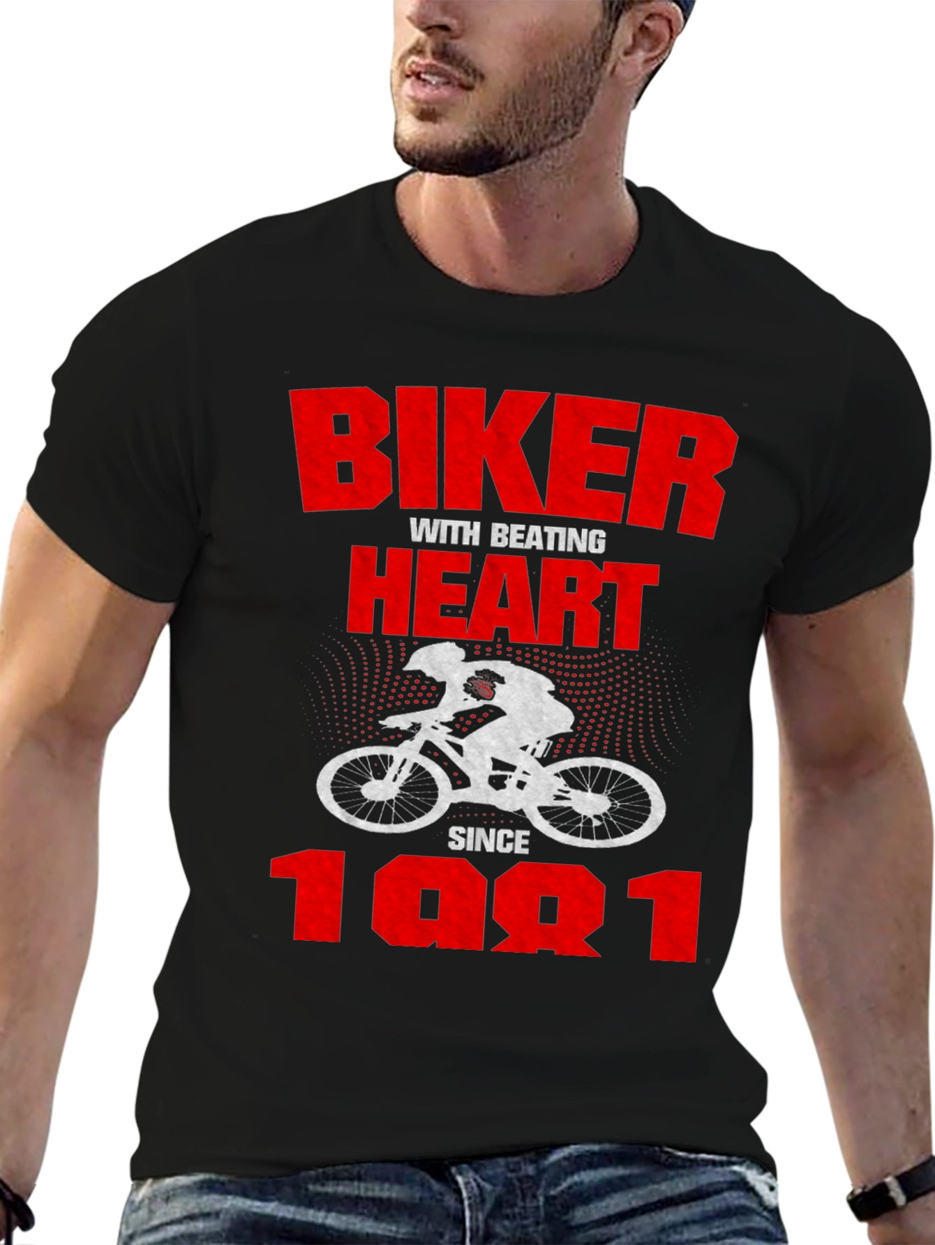 Black Biker Heartbeat Since 1981 Graphic Tee view 6