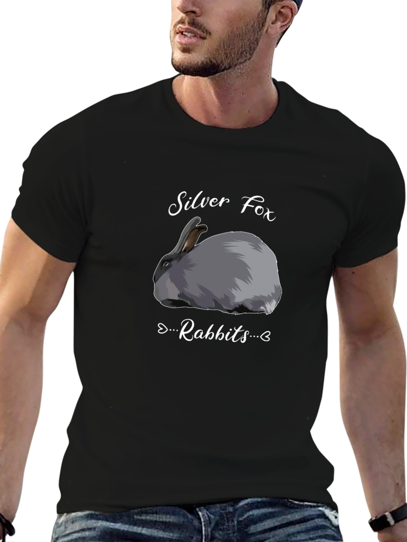 Black Silver Fox Rabbits Graphic T-Shirt - Black view 6