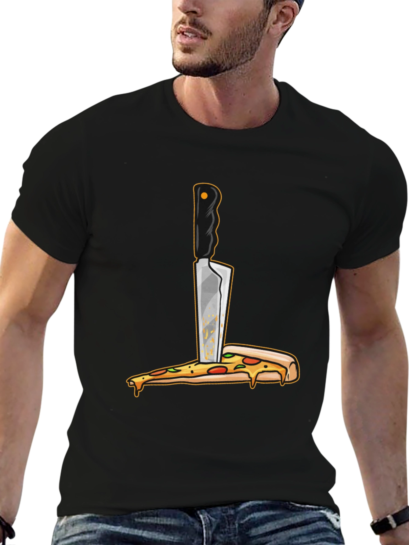 Black Pizza Knife T-Shirt - Funny Foodie Graphic Tee view 6