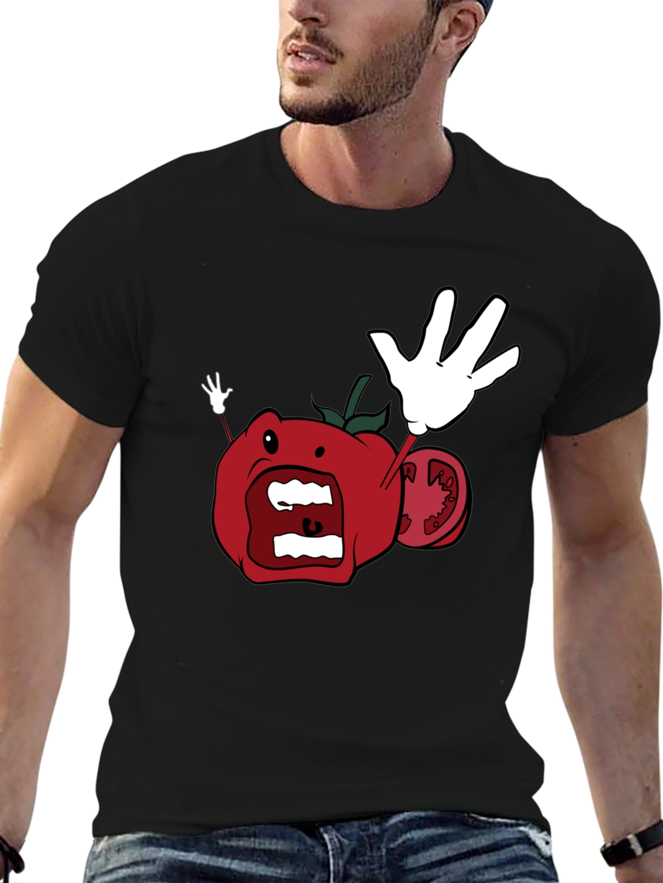 Tomato Cartoon Black T-Shirt - 6