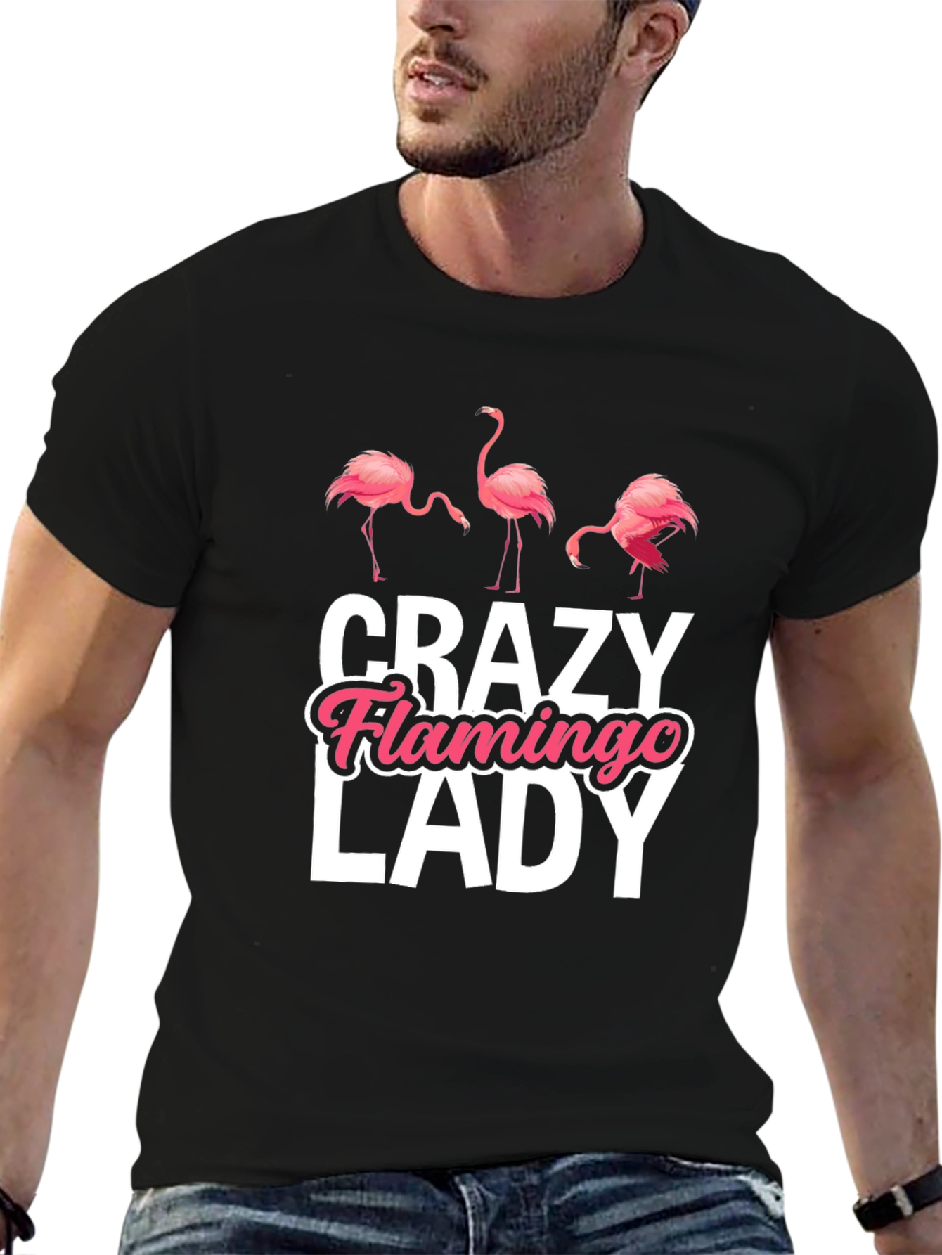 Black Crazy Flamingo Lady T-Shirt view 6